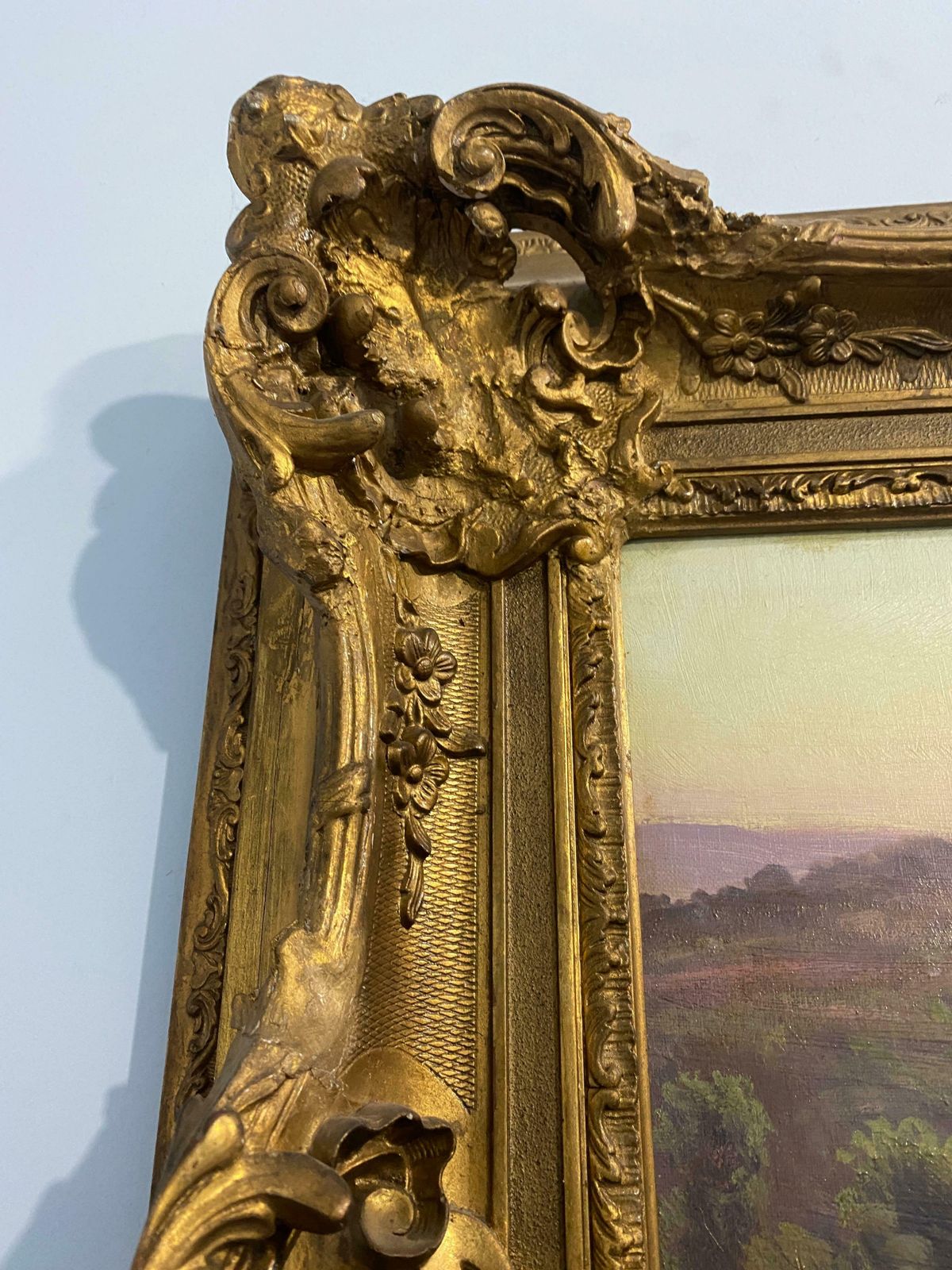 Antique French Oil Painting "Landscape With Blooming Heather" By Gaston Anglade photo vintage