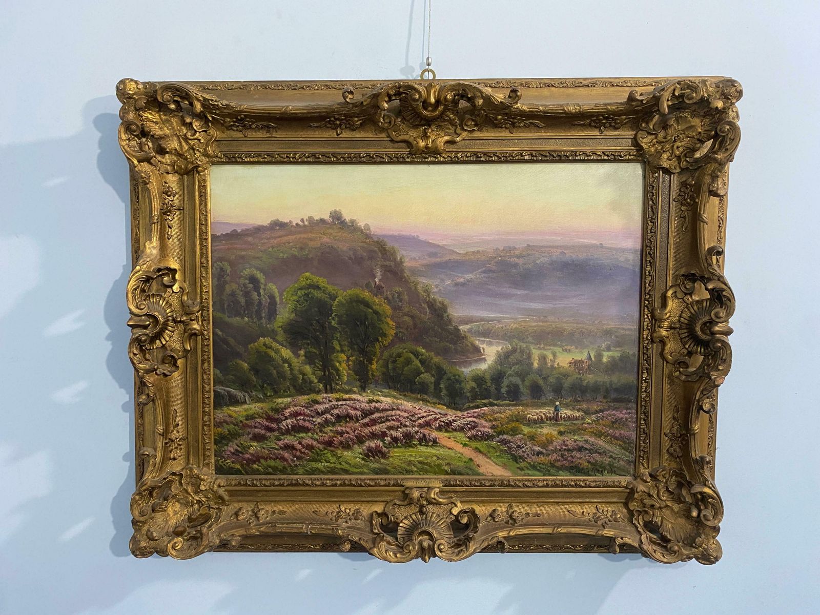 photo for sale Antique French Oil Painting "Landscape With Blooming Heather" By Gaston Anglade