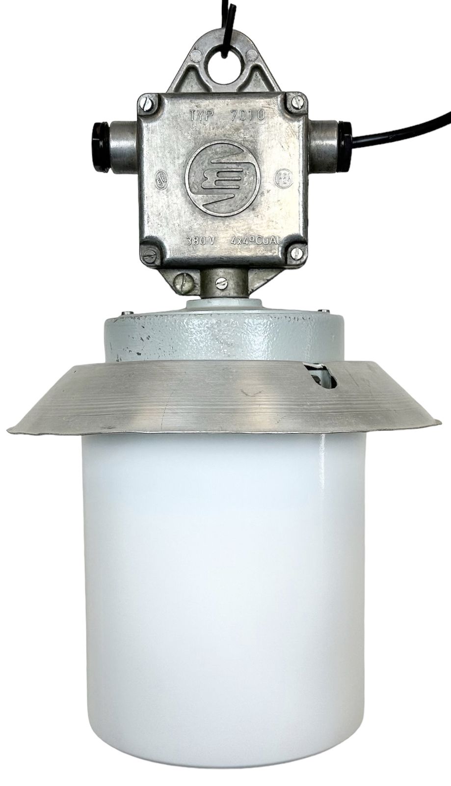 Industrial Aluminium Light With Milk Glass Cover From Elektrosvit, 1970s, 15x