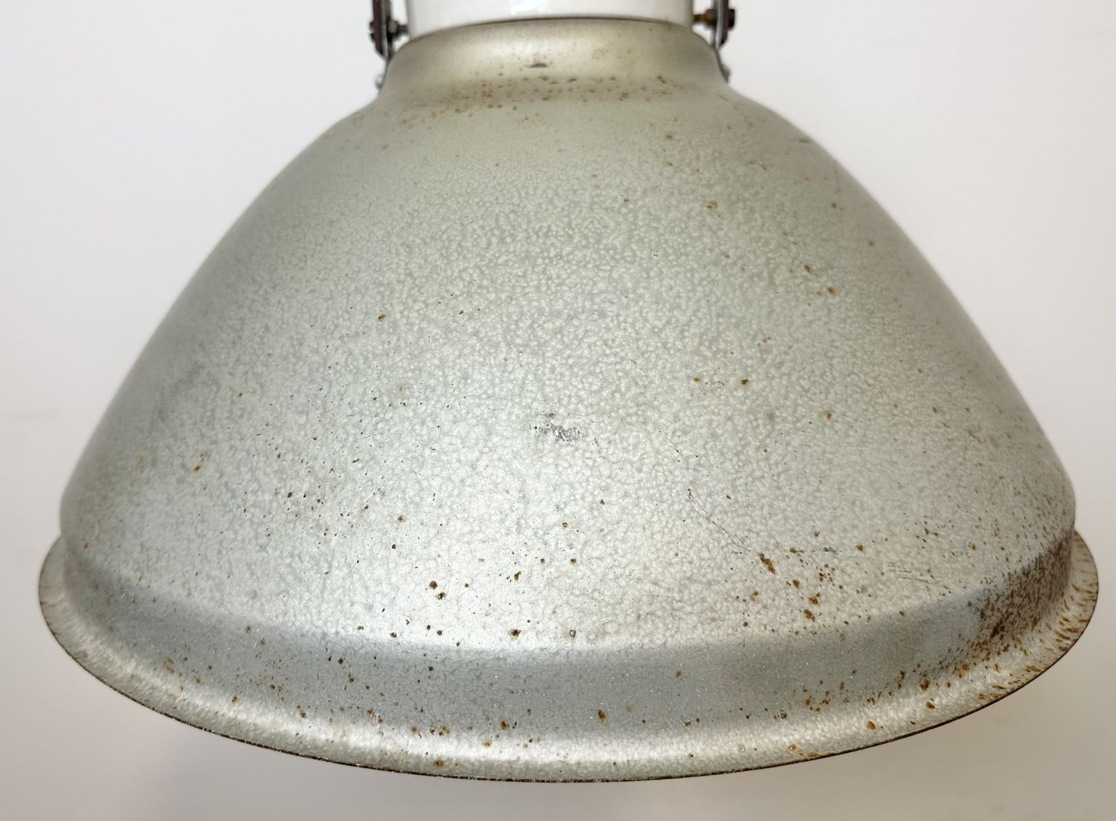 Grey Metal Industrial Factory Hanging Lamp, 1960s, 28x photo vintage