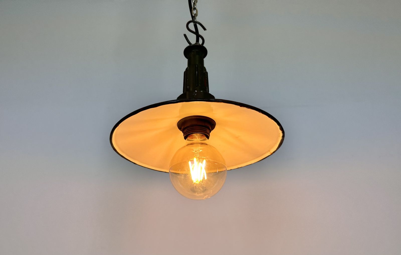 Industrial Petrol Enamel Military Pendant Lamp With Cast Aluminium Top, 1960s, 2x photo Lighting