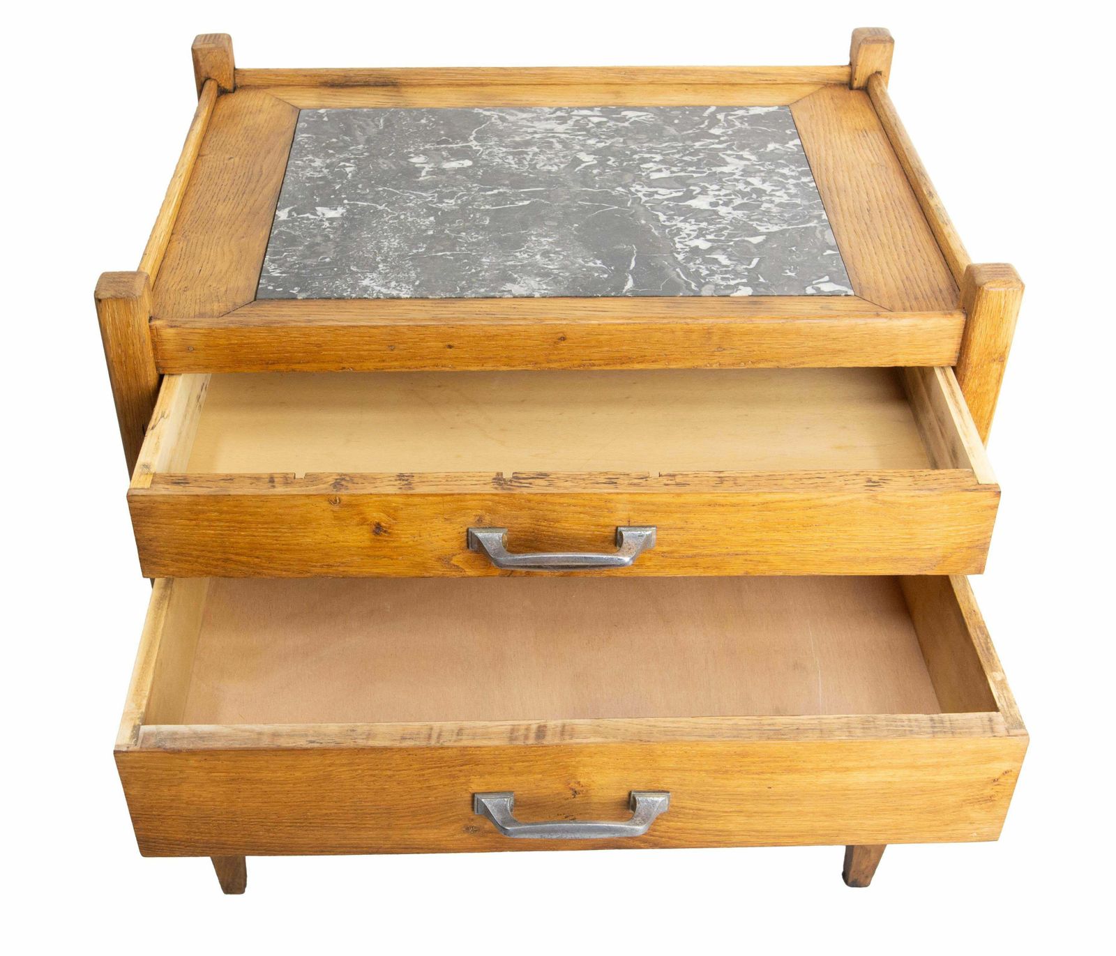 Oak & Marble Dessert With Two Drawers, Circa 1940 France photo vinterior