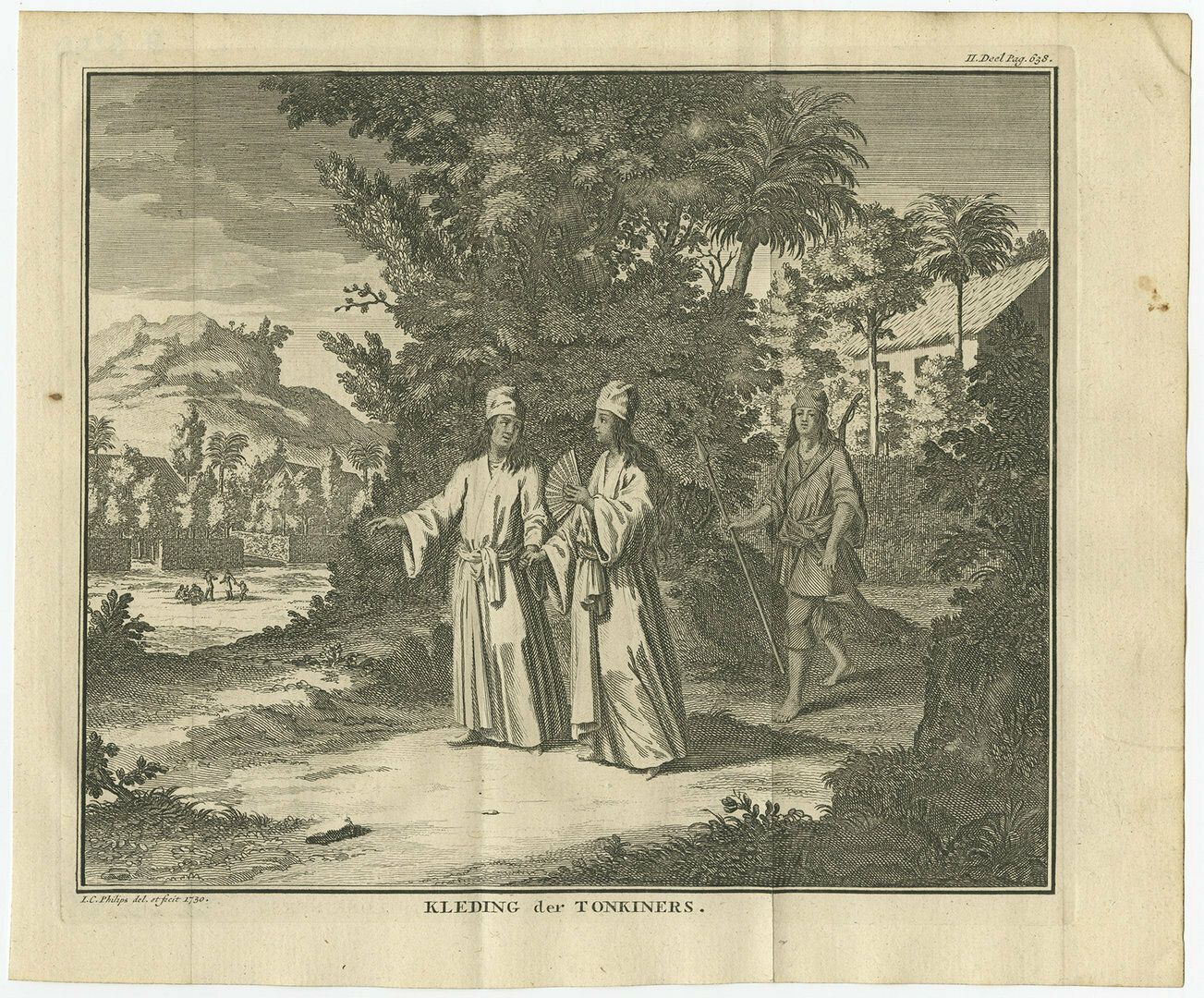 Antique Print Of The Clothing Of Tonkin People, Vietnam