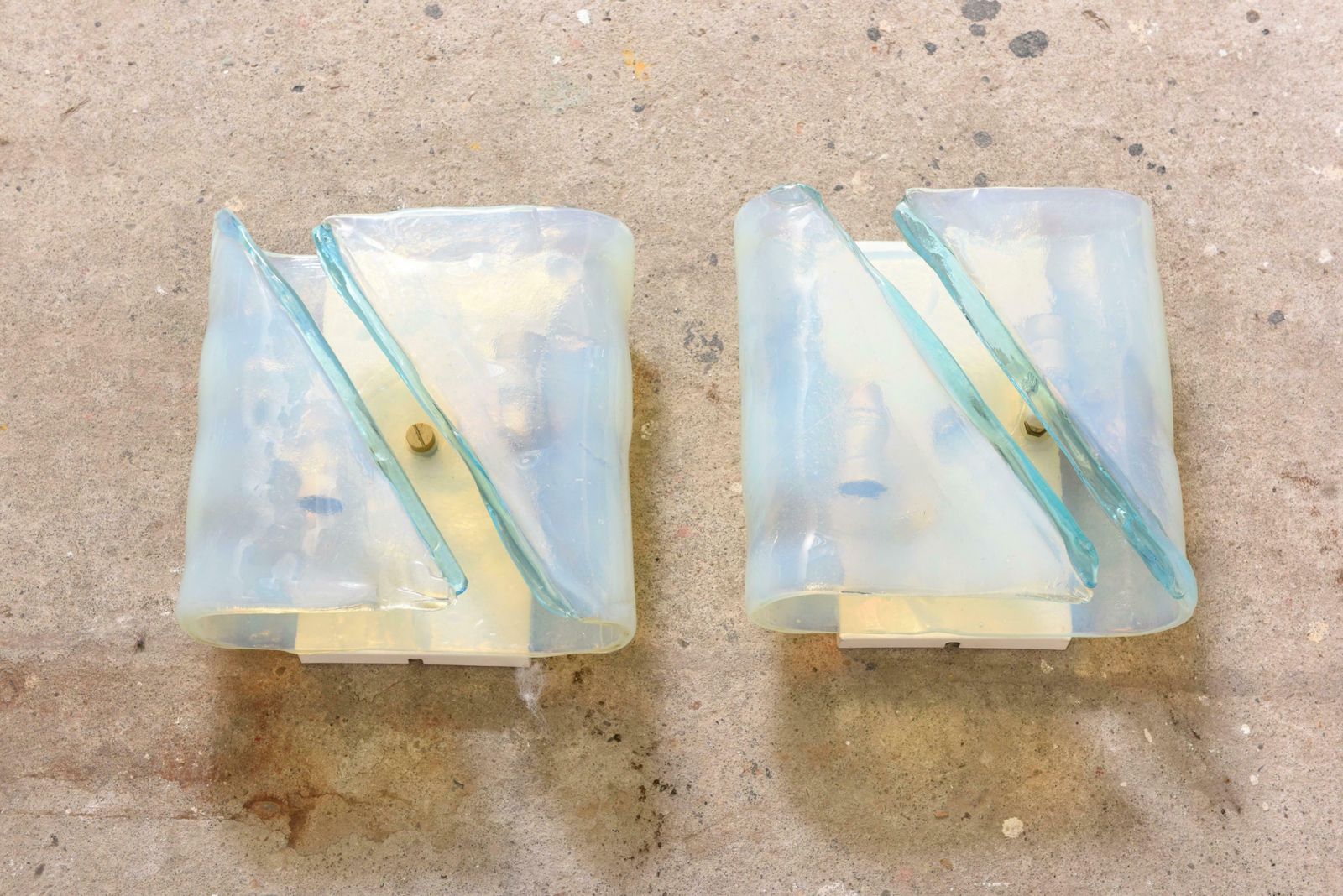 Set Of Two Glass Blue And White Opalescent Sconces By Mazzega, Italy 1960s photo furniture