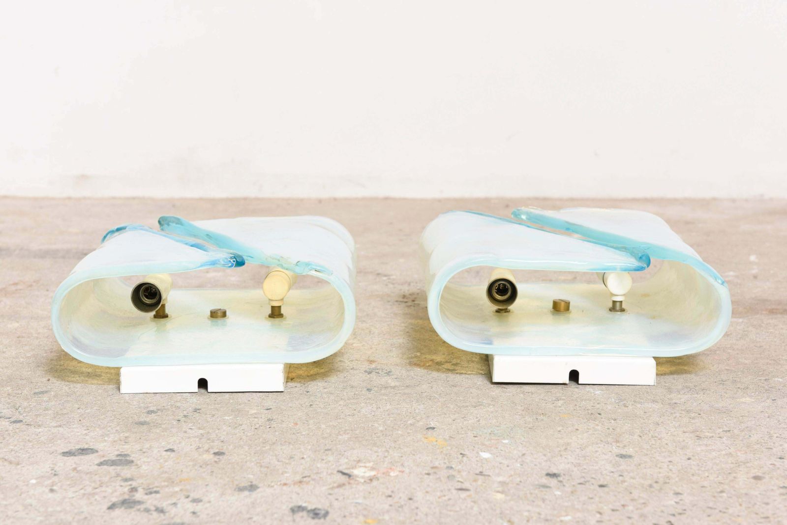 Set Of Two Glass Blue And White Opalescent Sconces By Mazzega, Italy 1960s photo for sale