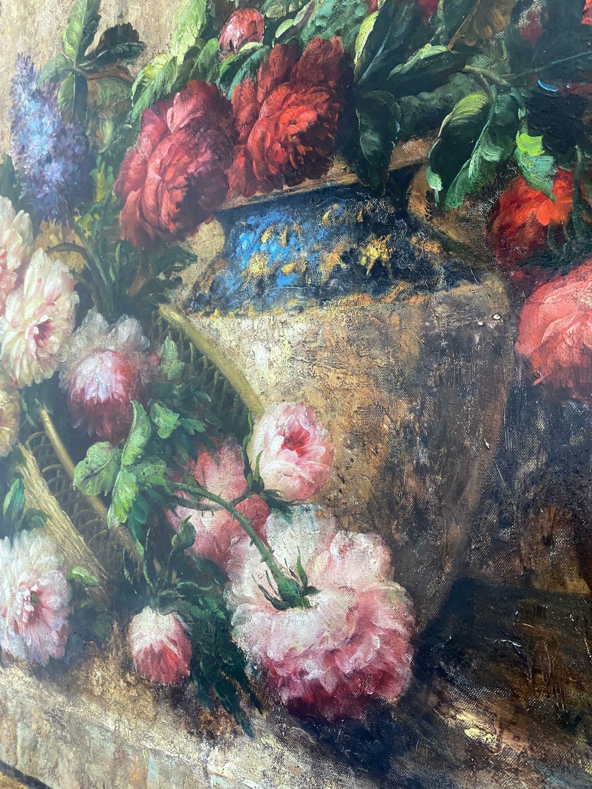 Antique Oil Painting "Vase With Flowers" Signed , France, 1930s photo vintage