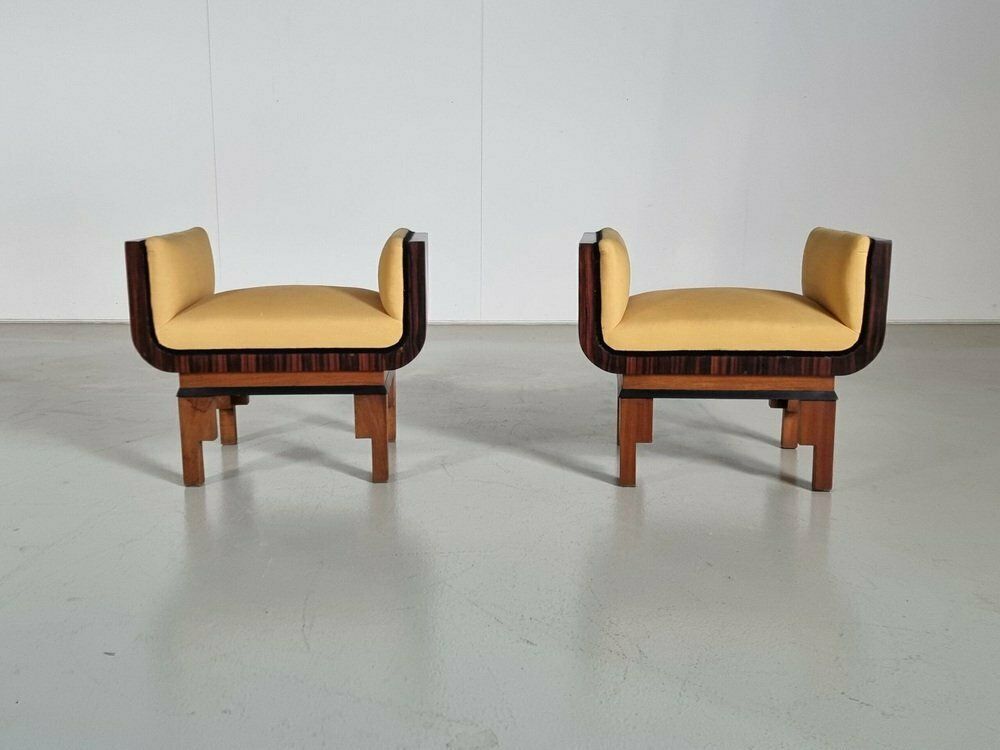 Italian Art Deco Style Walnut Benches, 1950s, Set Of 2