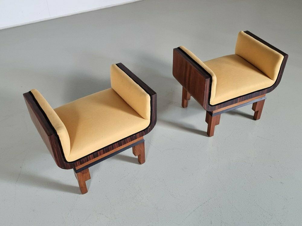 Italian Art Deco Style Walnut Benches, 1950s, Set Of 2 photo for sale