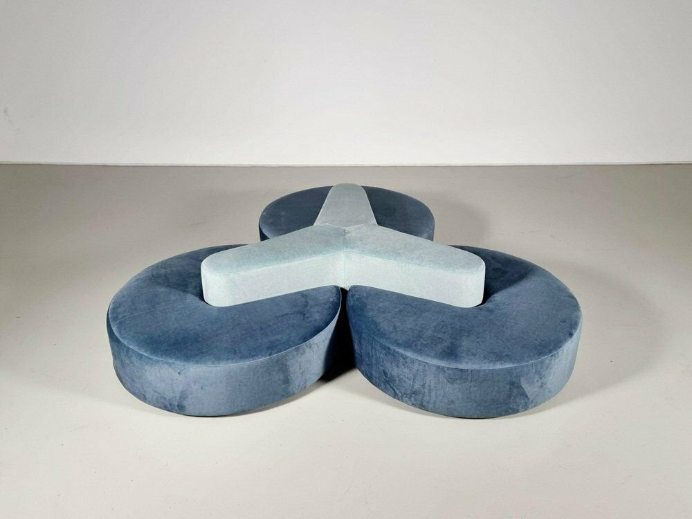 Round Modular Sofa In Blue And Green Fabric Attributed To Seltz Furniture, 1970s, Set Of 4 photo furniture