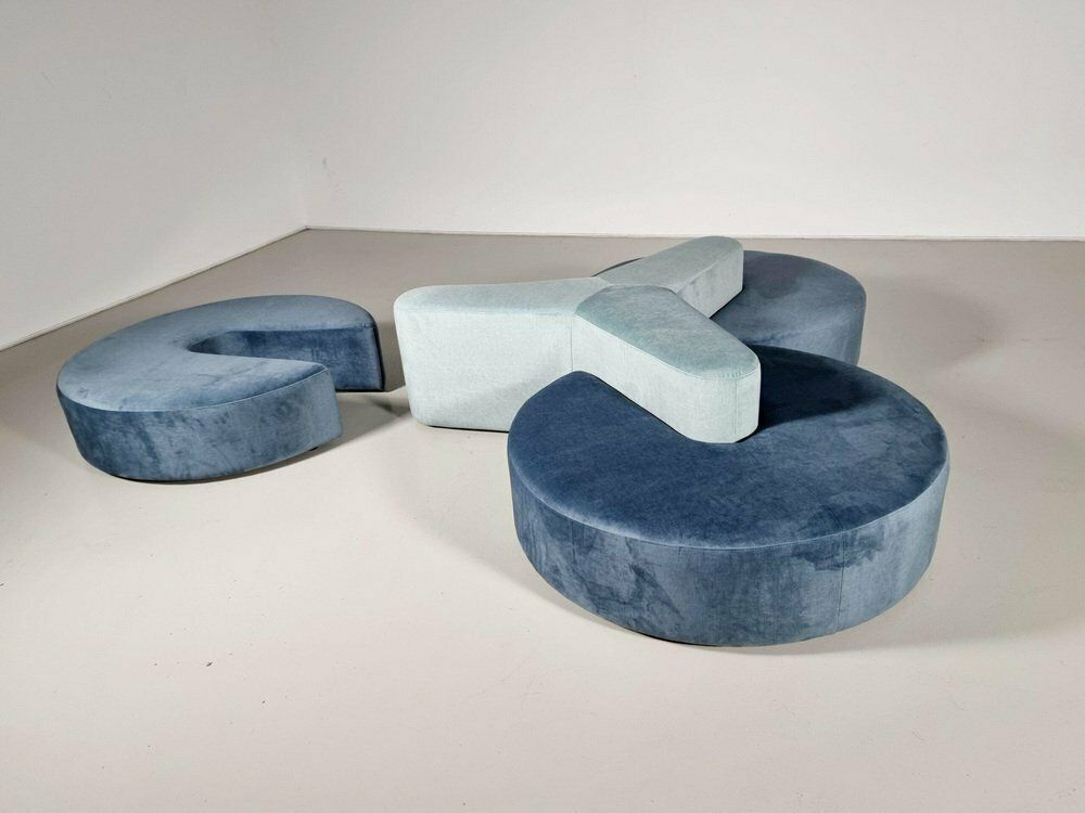 Round Modular Sofa In Blue And Green Fabric Attributed To Seltz Furniture, 1970s, Set Of 4 photo 7661.0