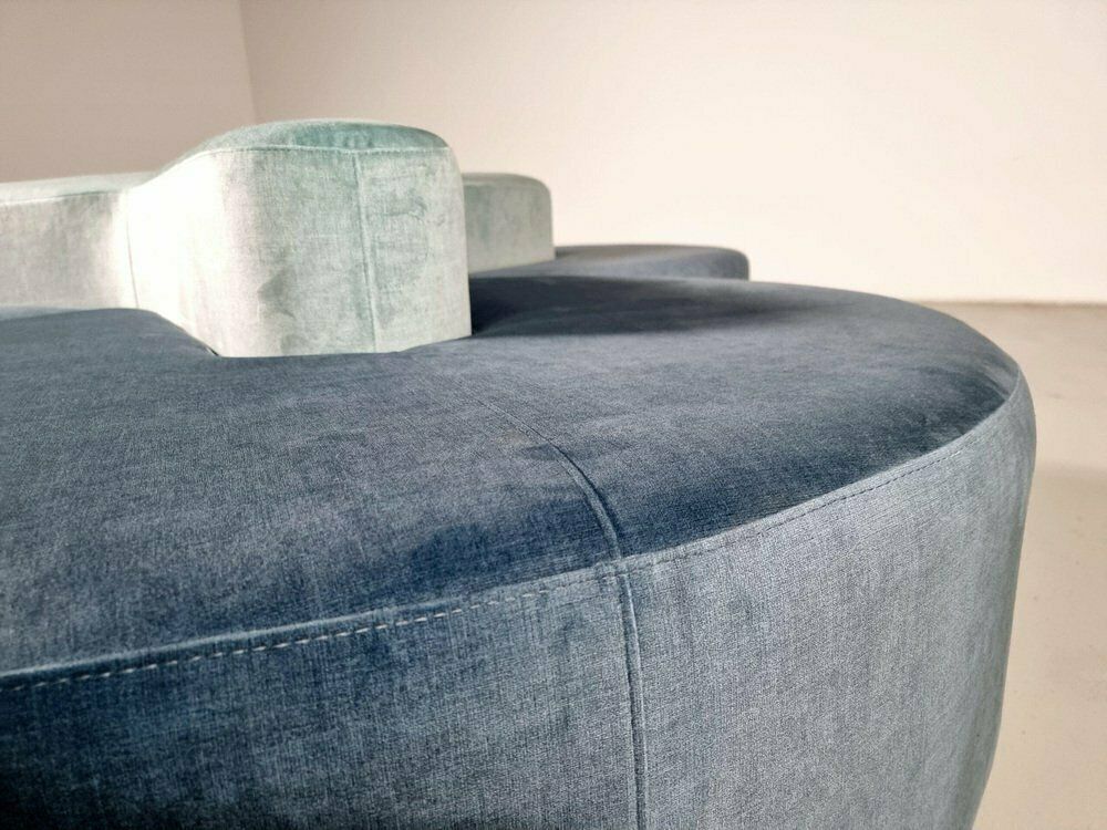 Round Modular Sofa In Blue And Green Fabric Attributed To Seltz Furniture, 1970s, Set Of 4 photo buy