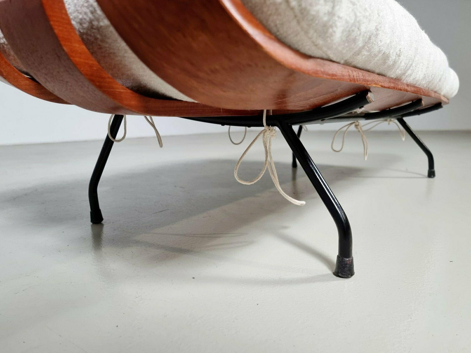 Bone White Ottoman In Imbuia Wood And Fabric By Martin Eisler & Carlo Hauner, 1950s photo vinterior
