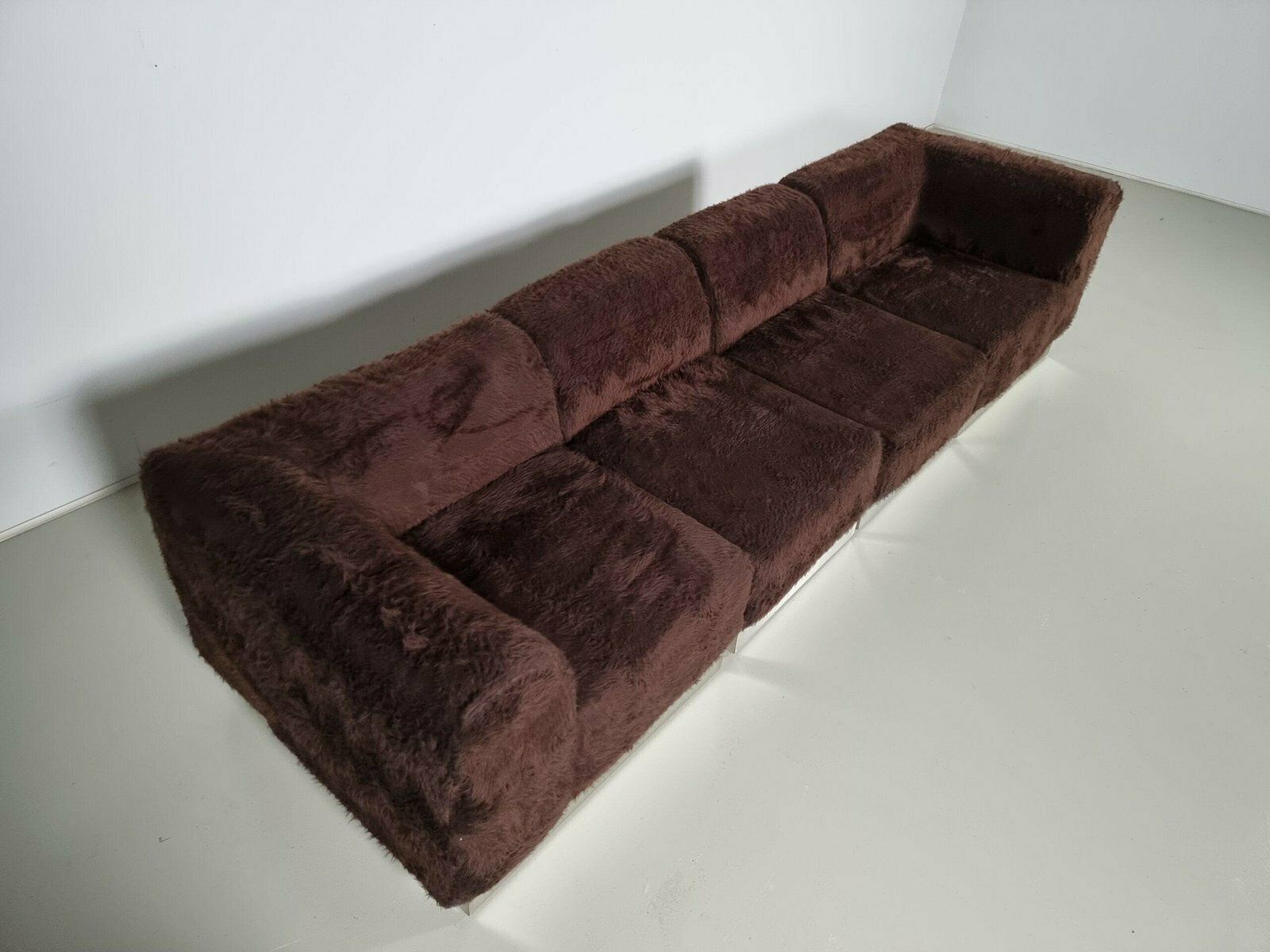 Vintage Italian Chrome Plated Sectional Sofa With Faux Fur, 1970 photo 6155.0