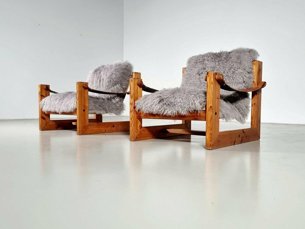 Pine Sling Armchairs, The Netherlands, 1970s, Set Of 2 photo Furniture