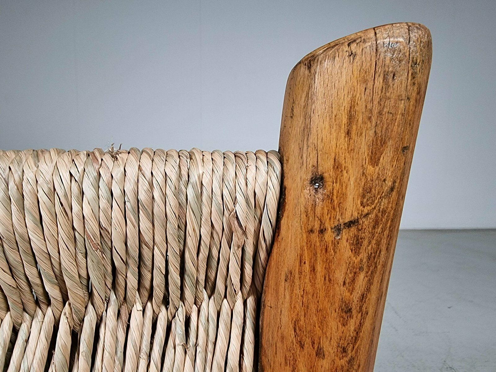 French Rustic Chairs In Elm Wood & Straw By Charlotte Perriand, 1960s, Set Of 2 photo vintage