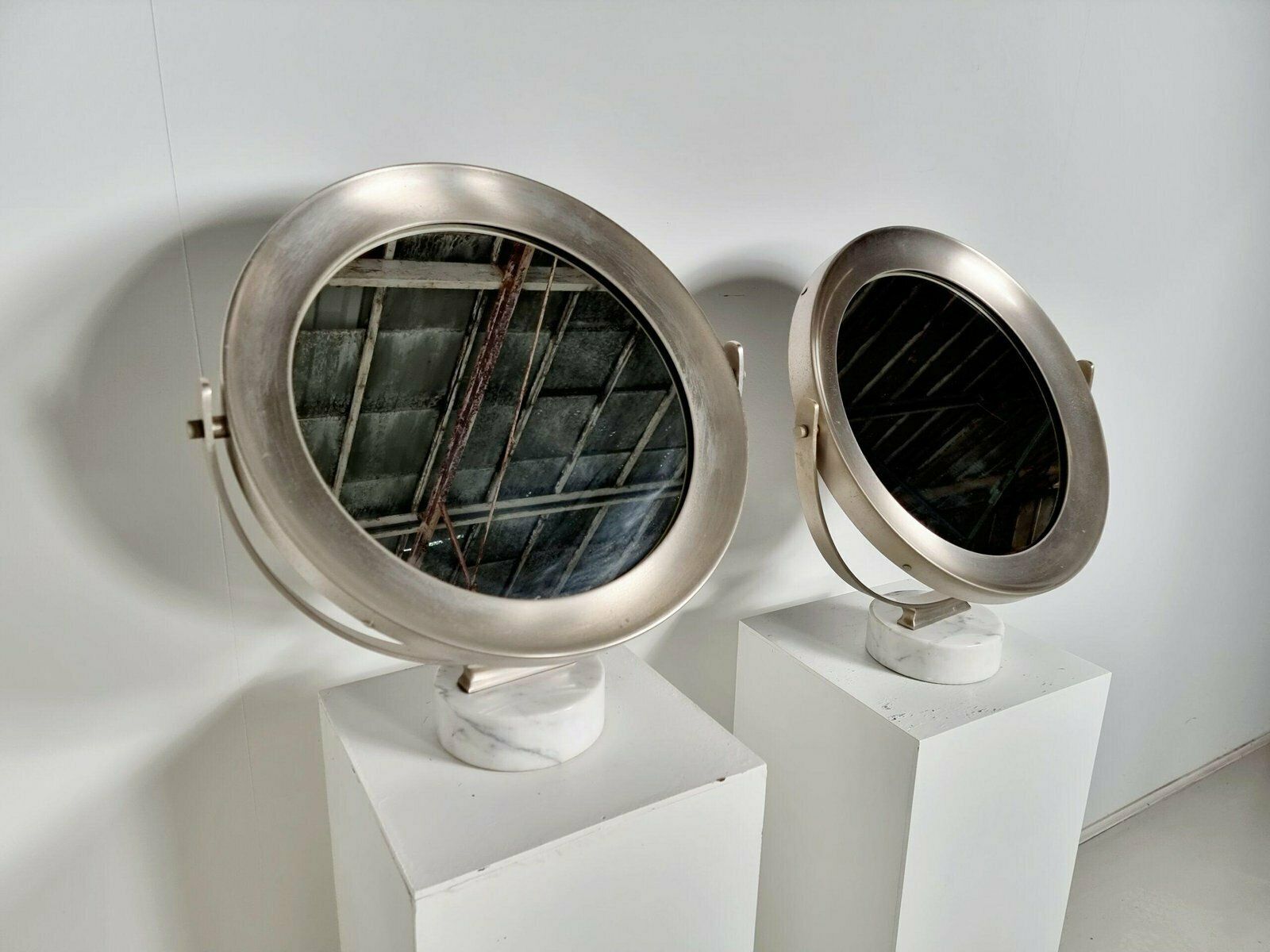 Marble And Steel Narciso Table Mirrors By Sergio Mazza For Artemide, Italy, 1970, Set Of 2