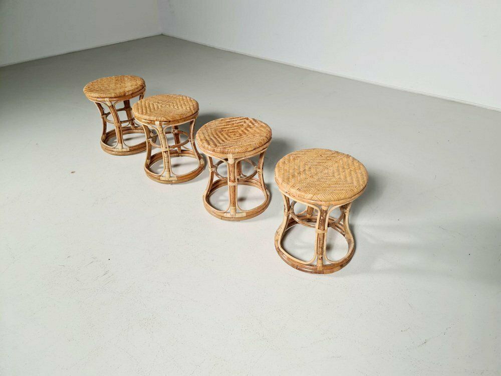 Bamboo And Cane Stools, Italy, 1960s, Set Of 4 photo furniture