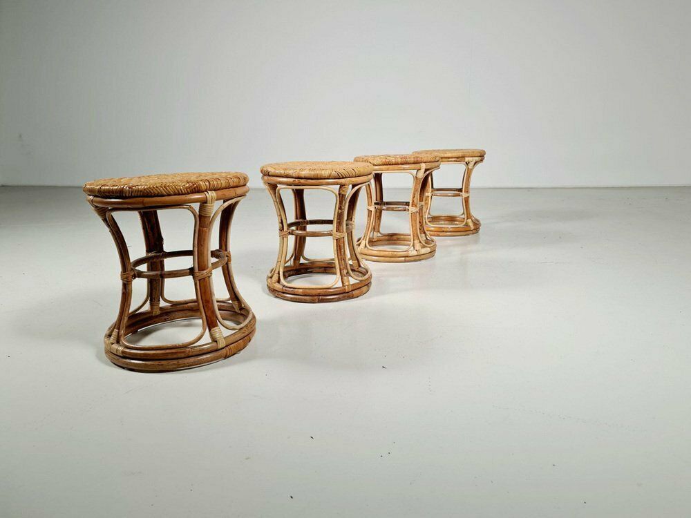 Bamboo And Cane Stools, Italy, 1960s, Set Of 4 photo 3419.0