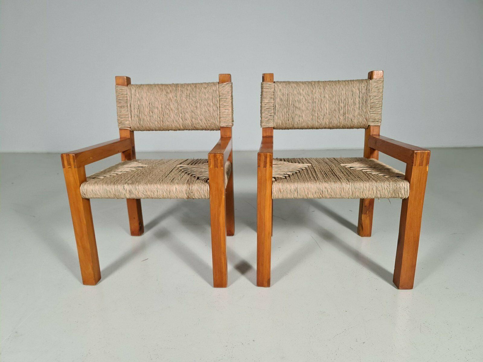 Brutalist Pine Wood Dining Chairs, France, 1960s, Set Of 6 photo vinterior