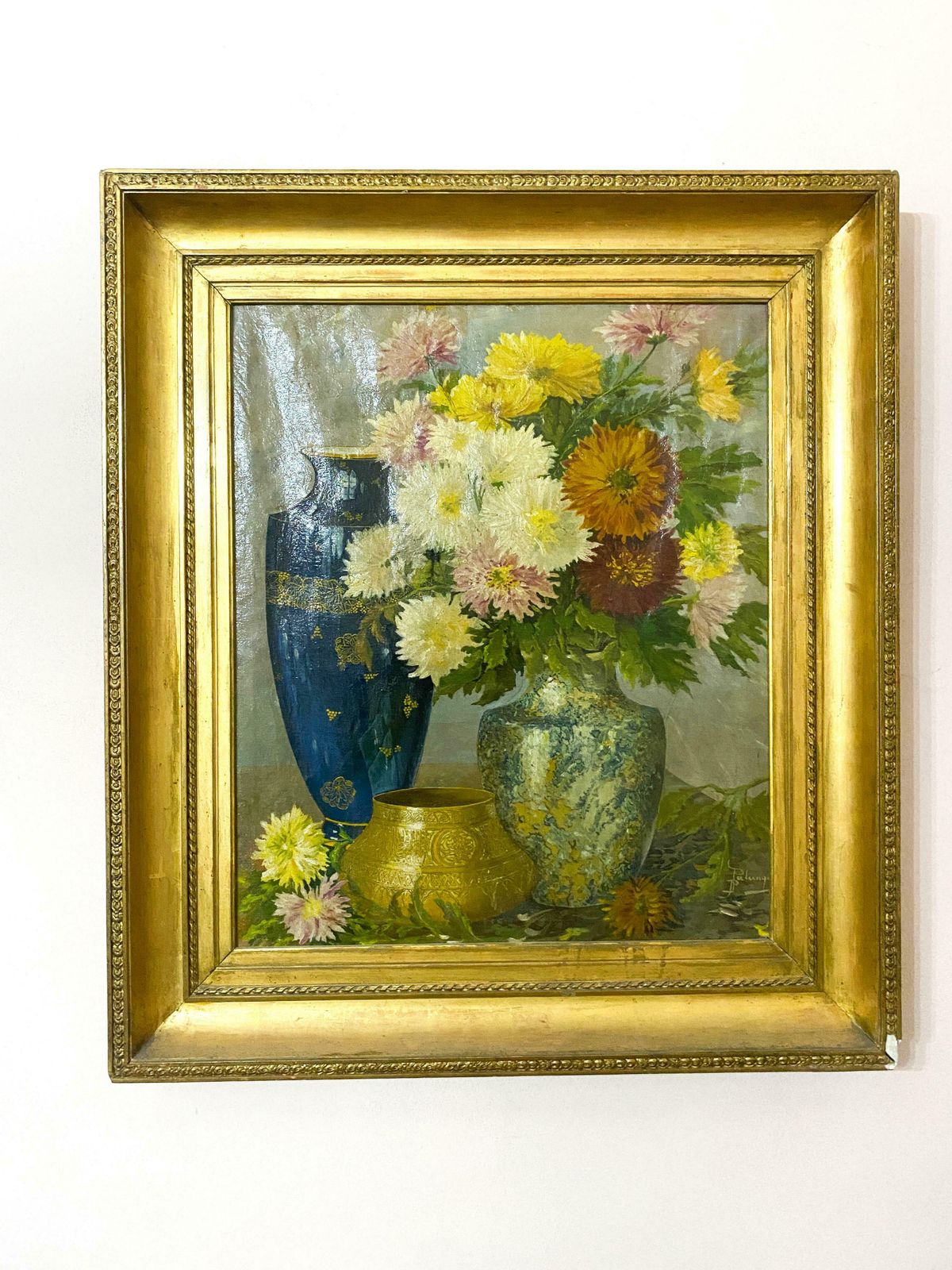 Oil Painting "Still Life" Signed France 1950s photo furniture