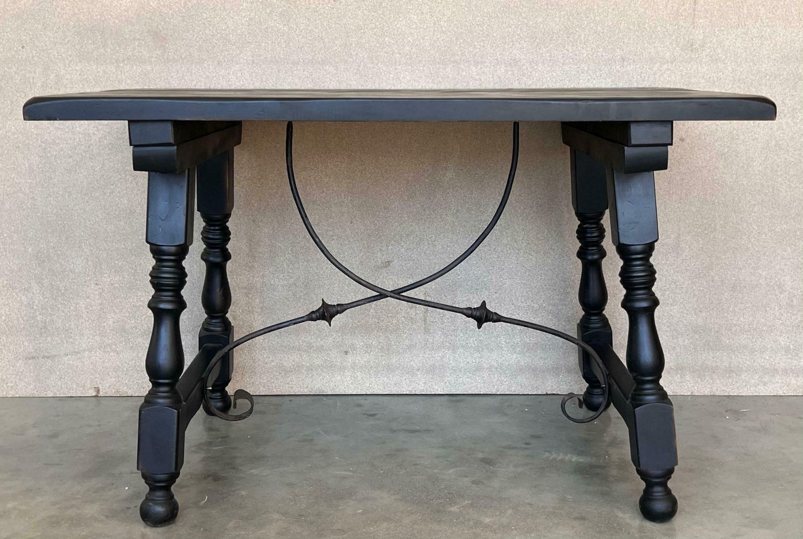 Late 19th Spanish Walnut Dining Or Desk Fratino Table With Iron Stretcher photo for sale