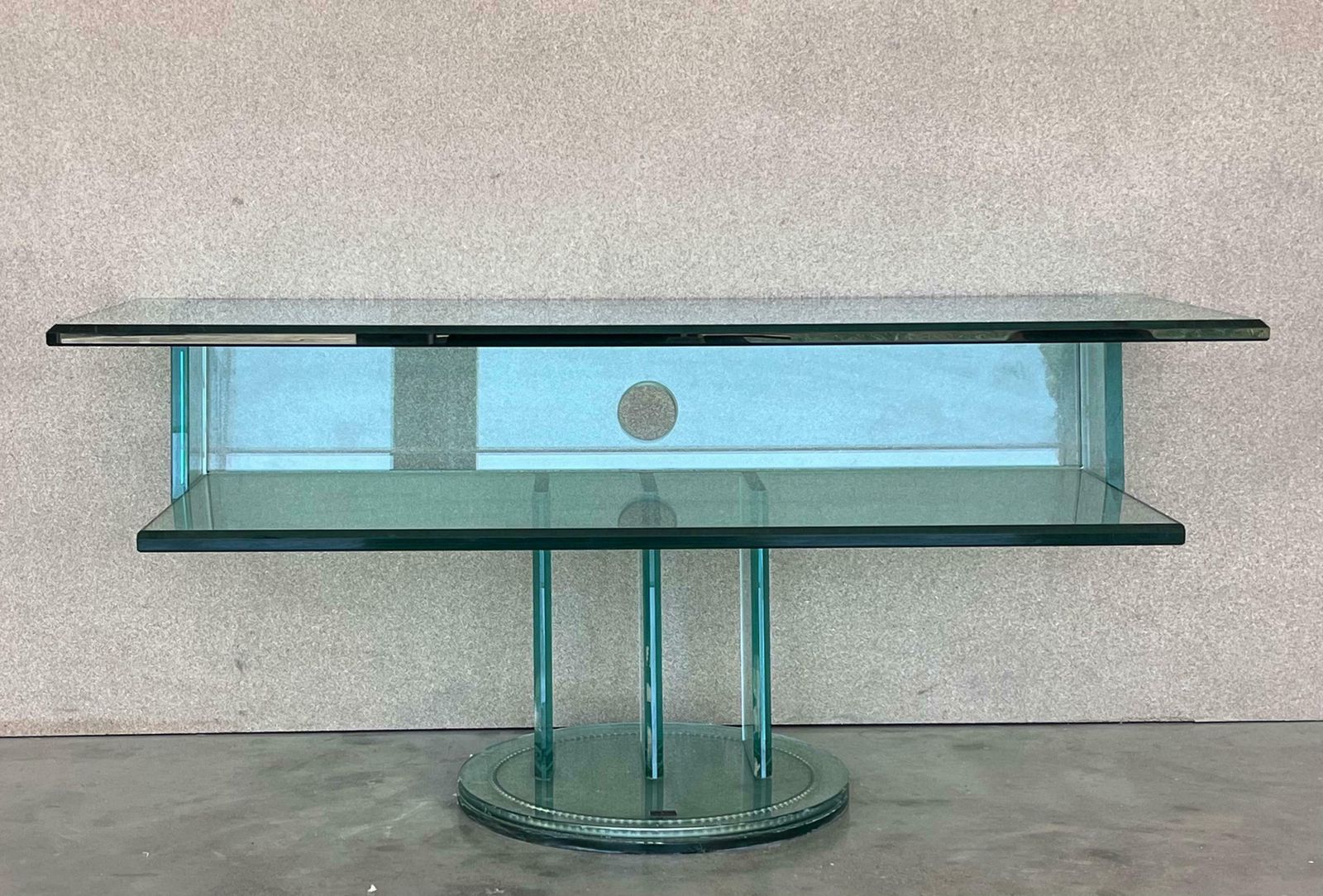 Mid Century Modern Italian Glass Shelves / Mirrored Base Swivel Bar Cart photo for sale