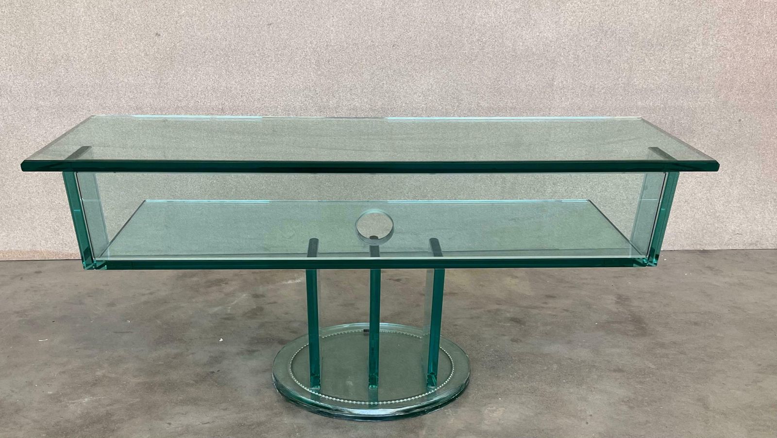 Mid Century Modern Italian Glass Shelves / Mirrored Base Swivel Bar Cart photo vintage
