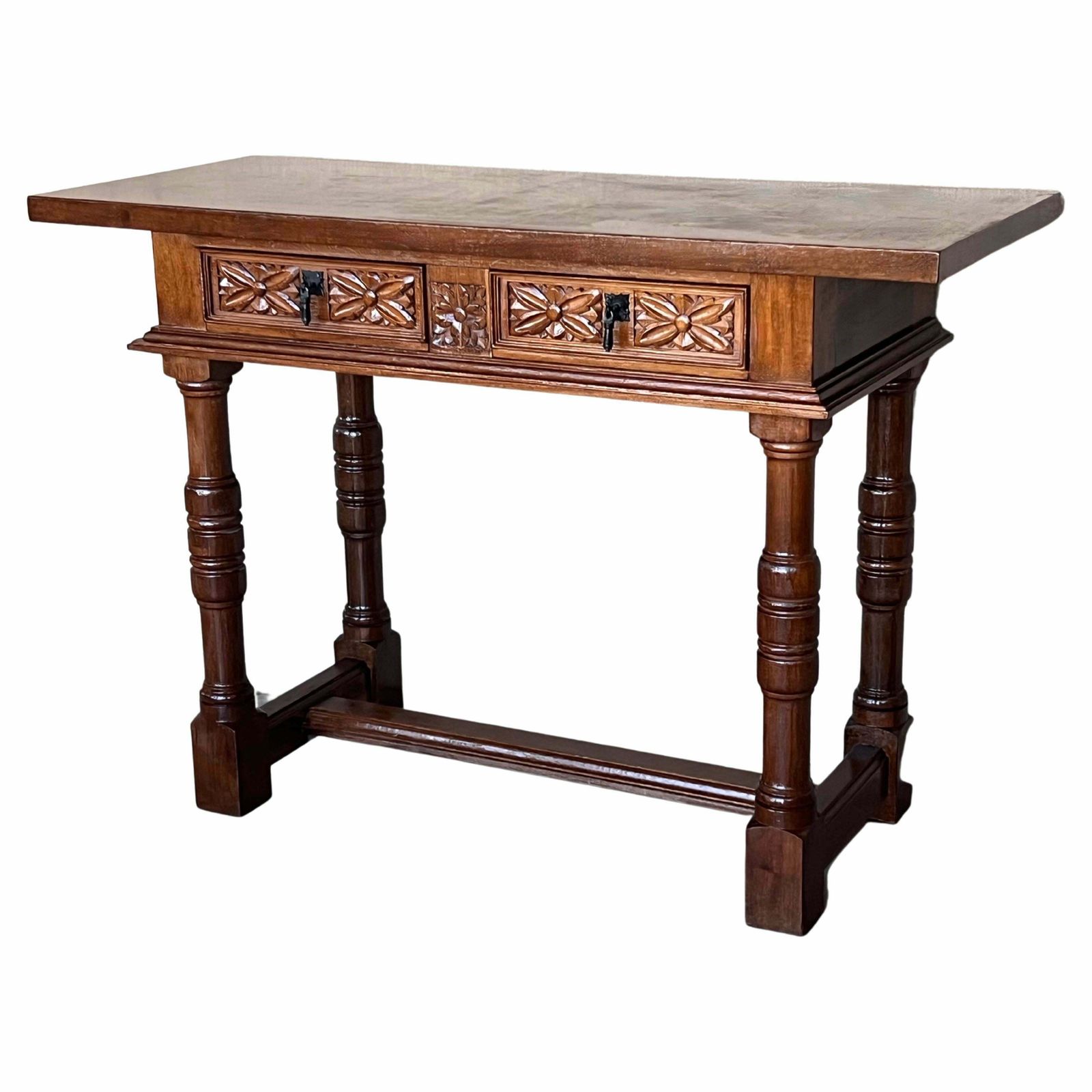 Early 20th Century Spanish Carved Console Table With Two Drawers