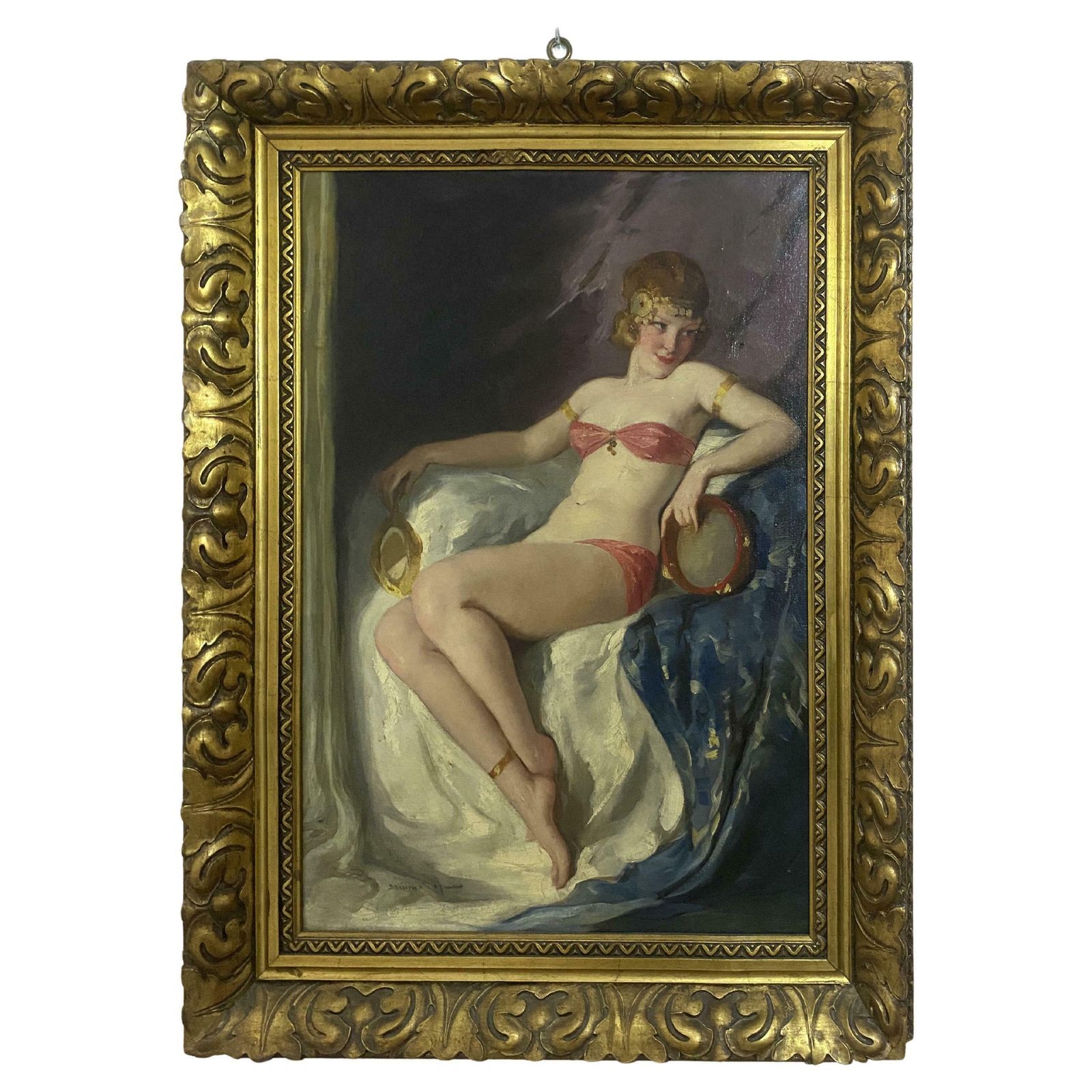 Antique Art Deco Oil Painting "Dancer" Signed Szantho Maria, Hungary 1940s
