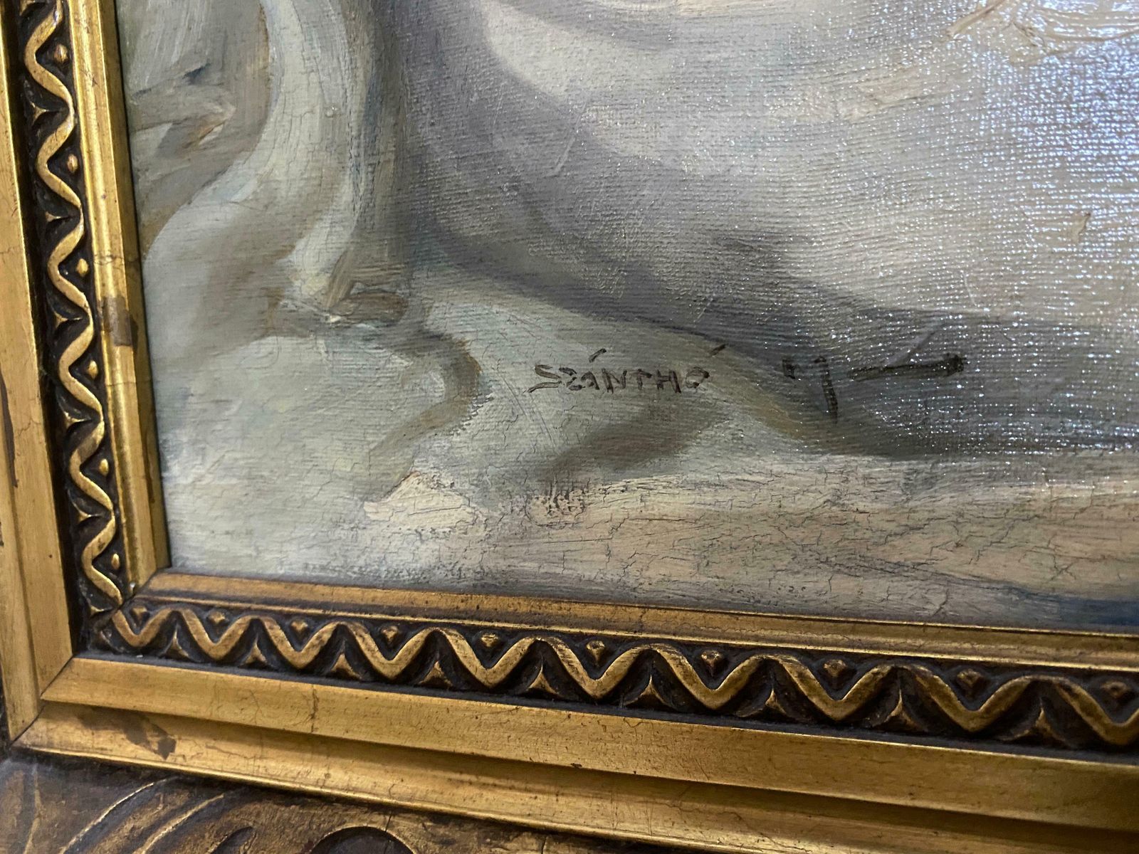 Antique Art Deco Oil Painting "Dancer" Signed Szantho Maria, Hungary 1940s photo vintage