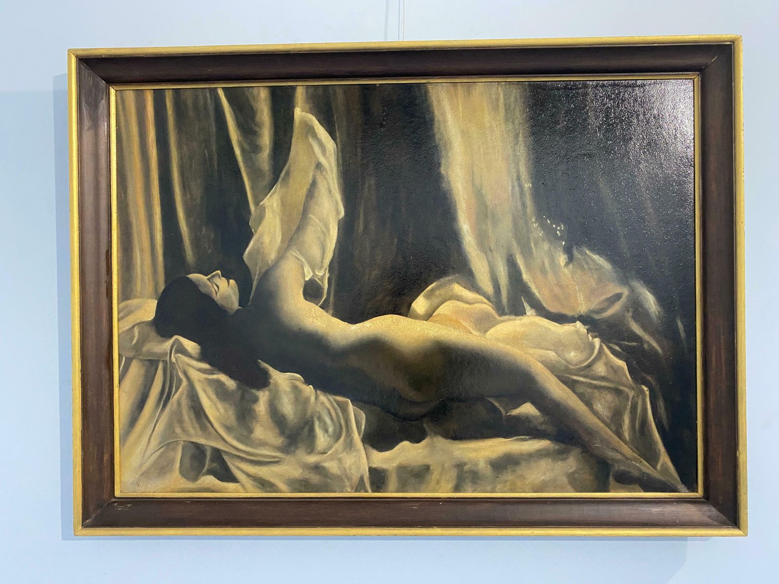 Antique French Art Deco Oil Painting "Female Nude" Signed Chavarot photo furniture