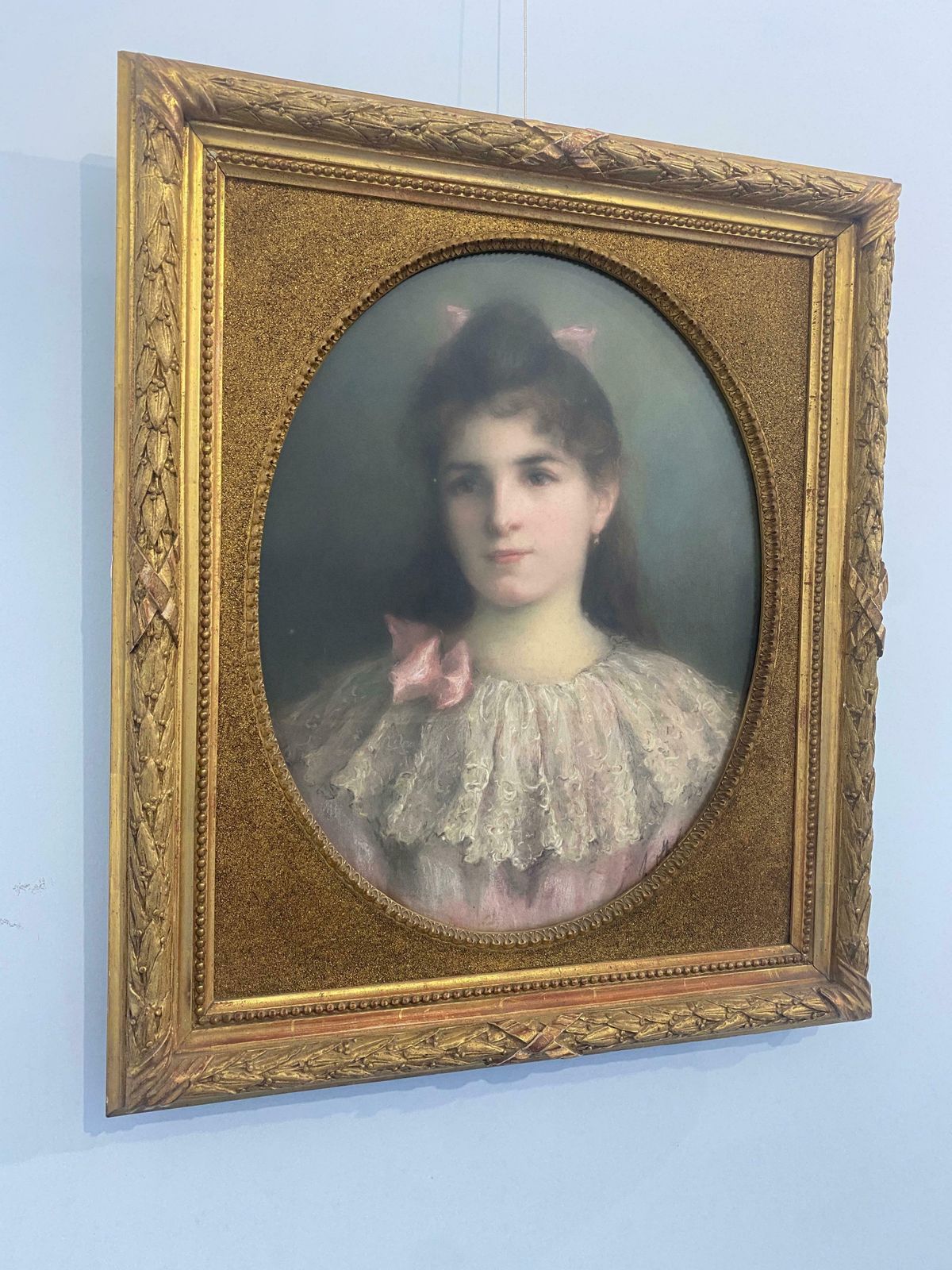Antique Pastel Painting "Portrait Of A Little Girl" Signed, France 1899 photo furniture