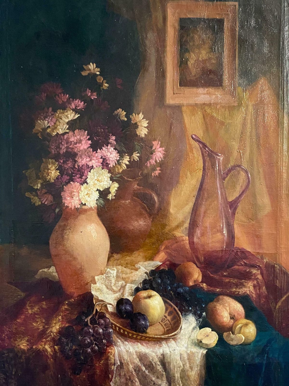 Antique Oil Painting "Still Life," Signed, France, Early 1900s photo for sale