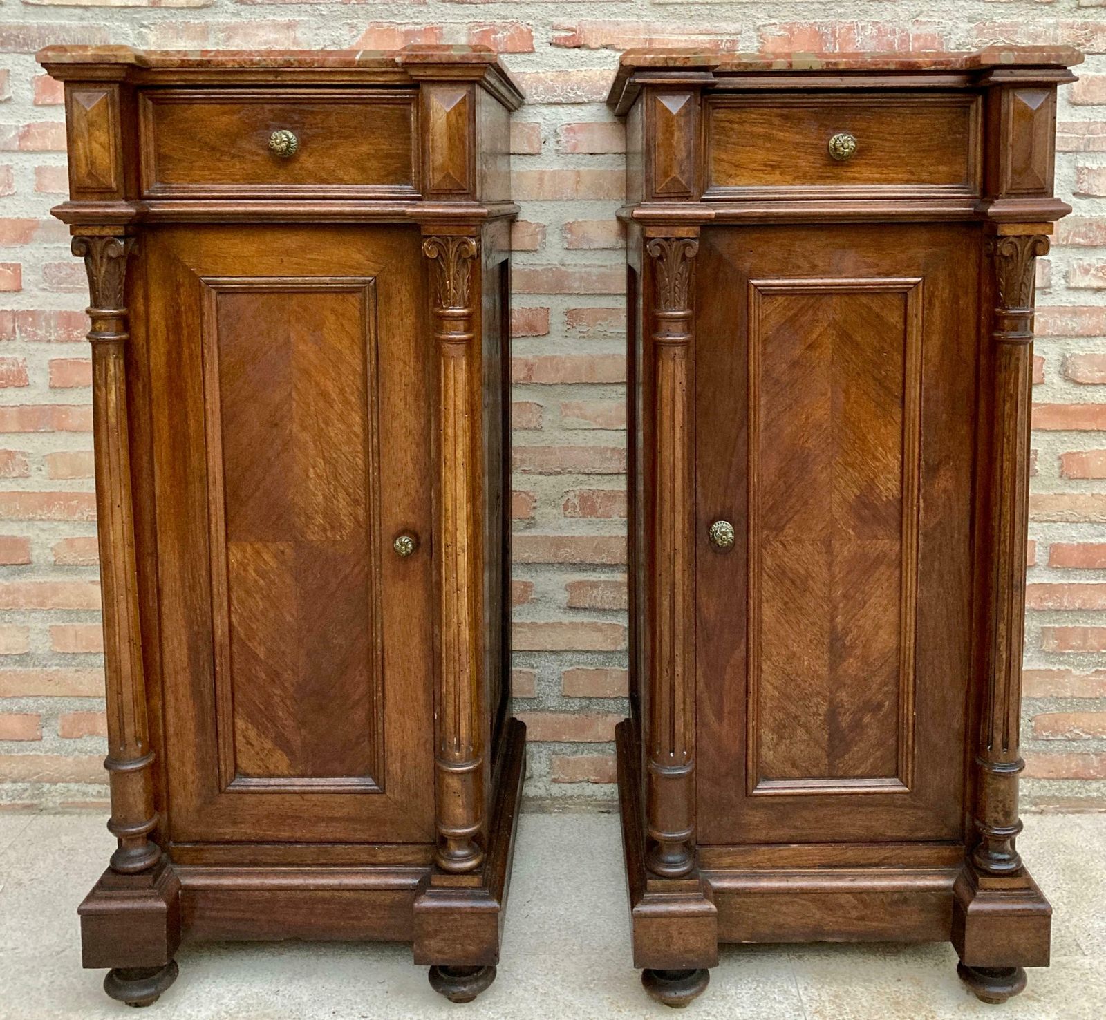 Antique Louis XVI Nightstands With Red Marble Top, 1890s, Set Of 2 photo for sale