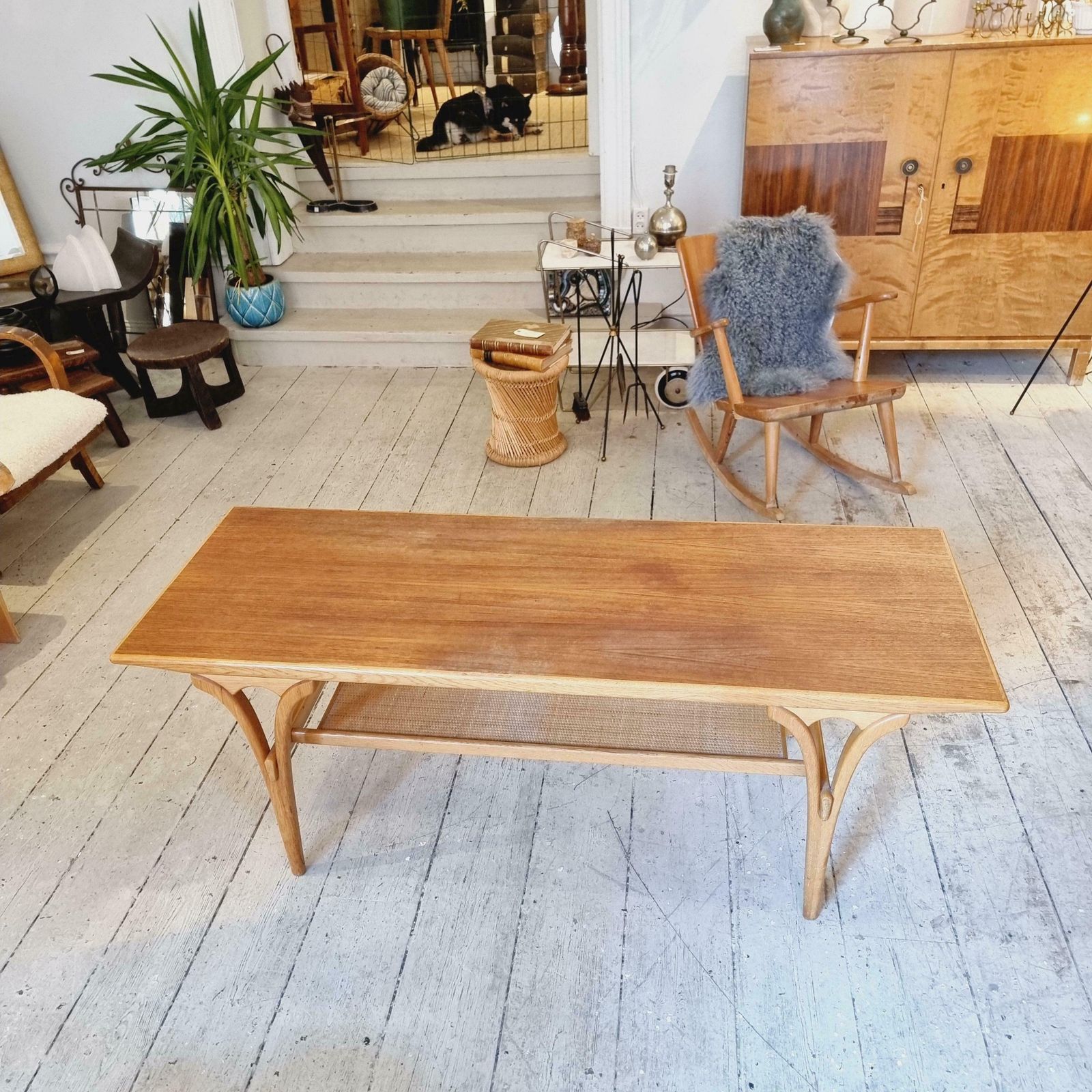 Birger Larsson, Coffee / Sofa Table, Teak, Oak & Rattan. Scandinavian Modern photo furniture