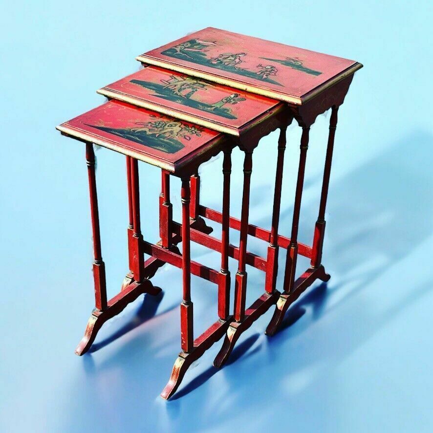 Edwardian Red Lacquered & Japanned Nest Of 3 Tables photo furniture