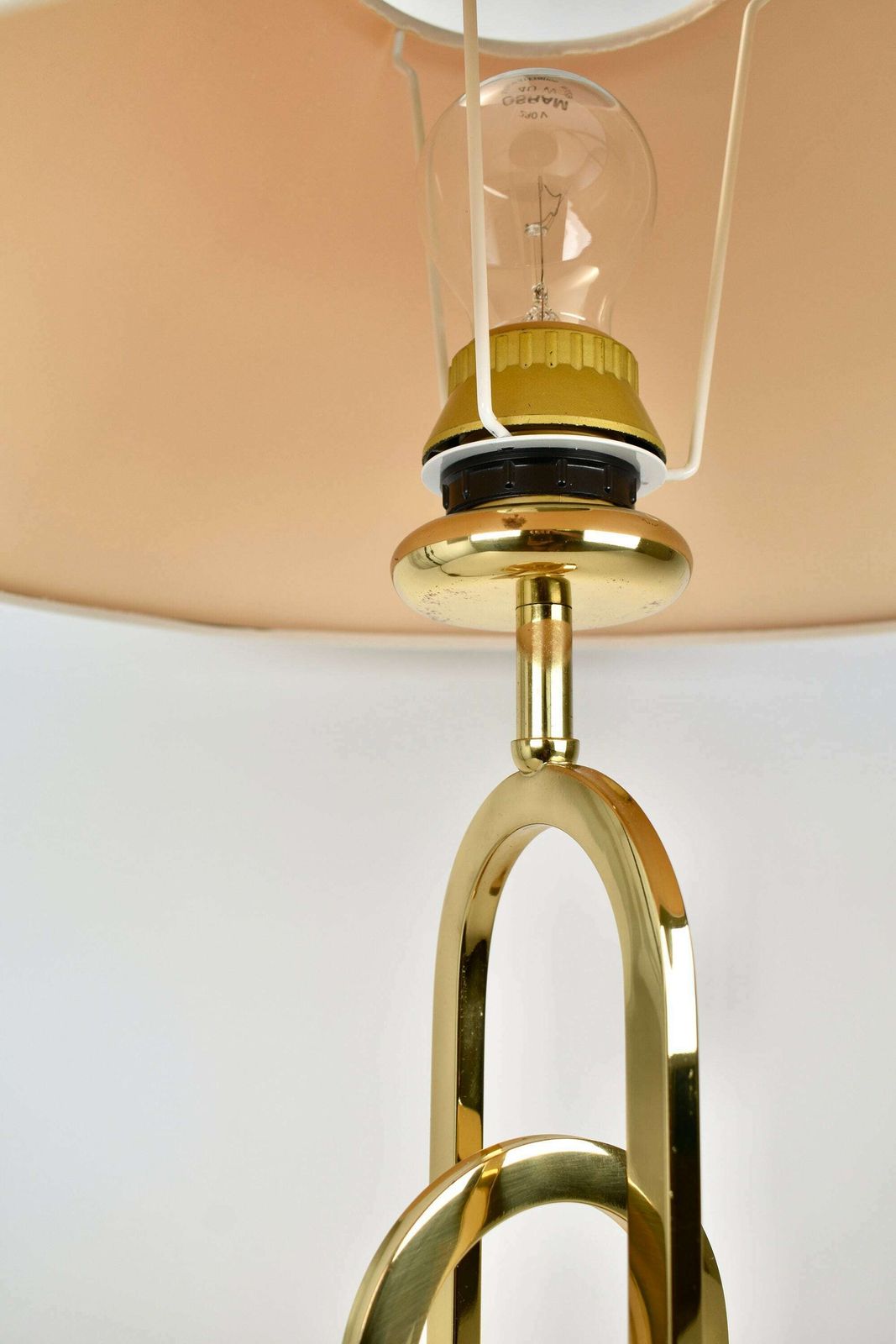 Rare Vintage Brass Statement Table Lamp | Hollywood Regency Accent Light | Mid Century Modern | Postmodern Gold White 1970s 1980s Eighties photo vinterior