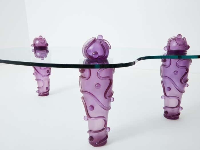 Large Signed Purple Resin Glass Coffee Table Garouste And Bonetti 1990s photo 17146.95
