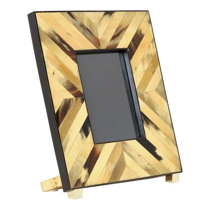 Mid Century Italian Brass Horn Marquetry Picture Frame 1970