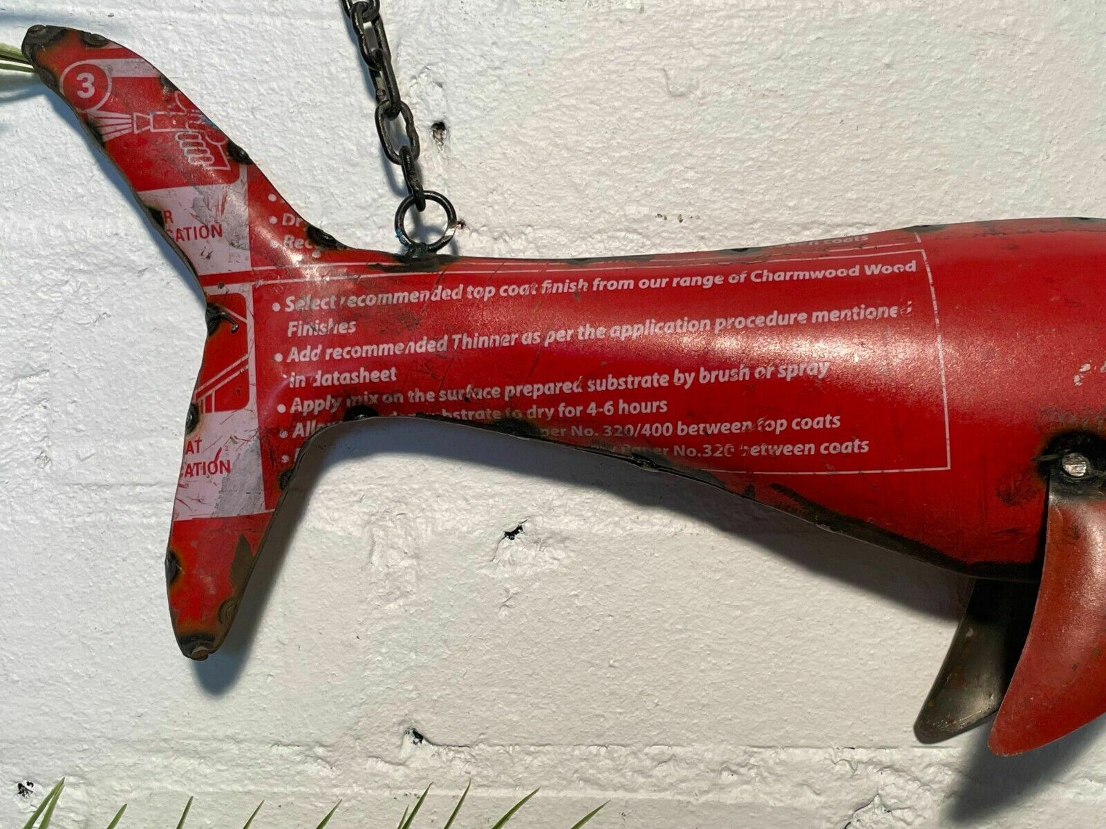 Reclaimed Recycled Hanging Tin Metal Fish Sculpture Ornament Home Garden photo 55.0