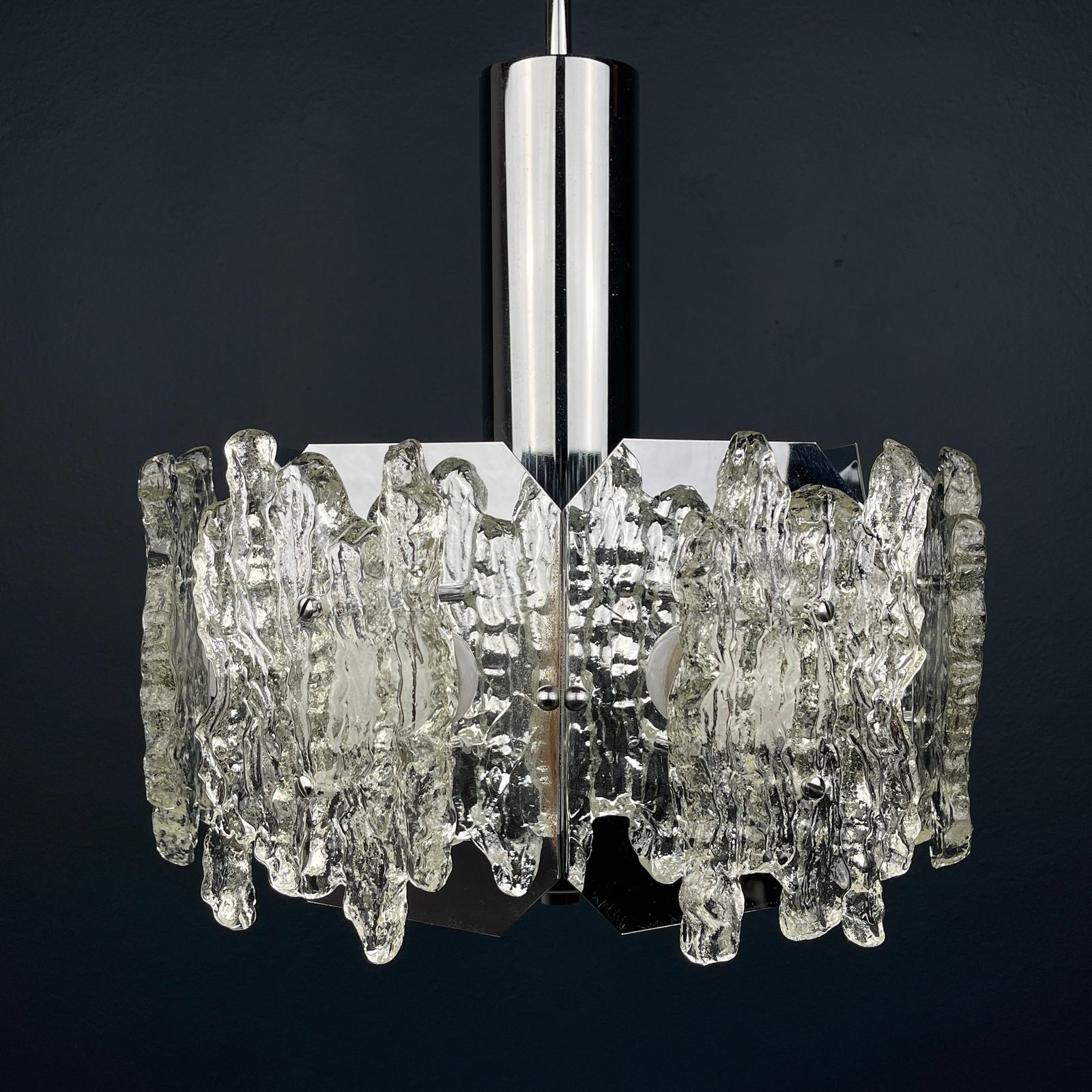 Mid Century Ice Murano Glass Chandelier Italy 1970s