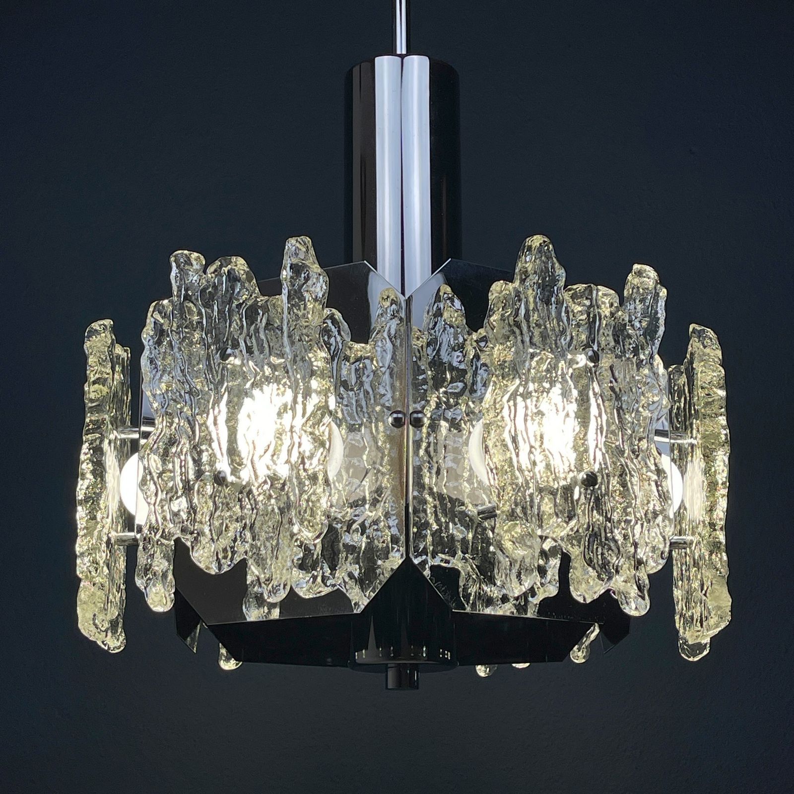 Mid Century Ice Murano Glass Chandelier Italy 1970s photo 2170.0