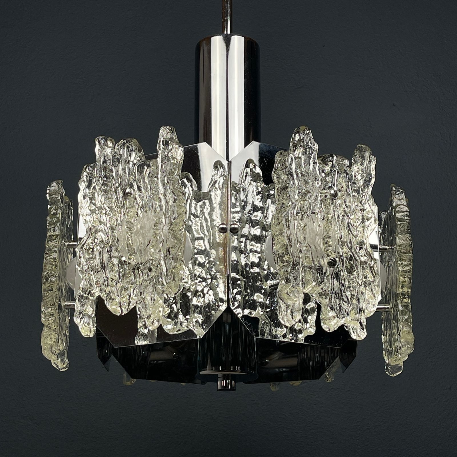 Mid Century Ice Murano Glass Chandelier Italy 1970s photo buy