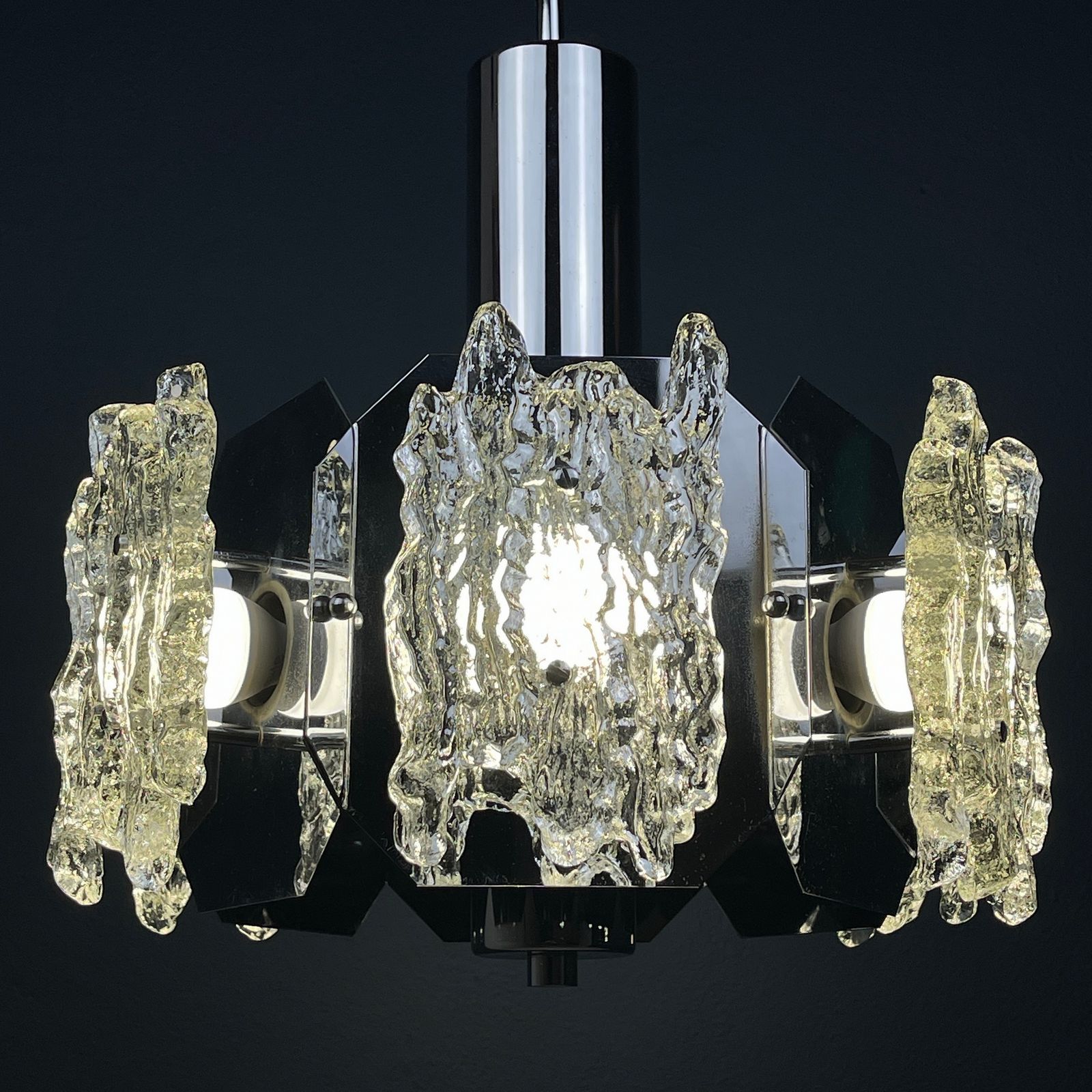 photo furniture Mid Century Ice Murano Glass Chandelier Italy 1970s