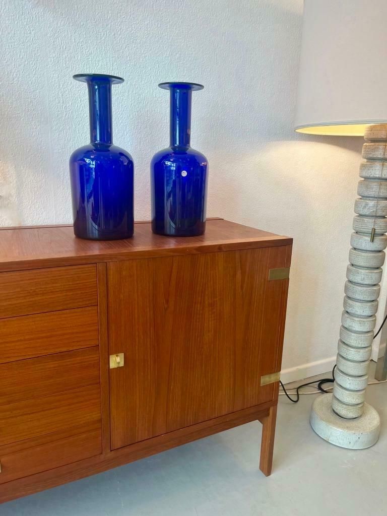 2 Blue "Gulvase" Glass Vases By Otto Bauer Produced By Holmegaard, Denmark 1960s photo Home Decor