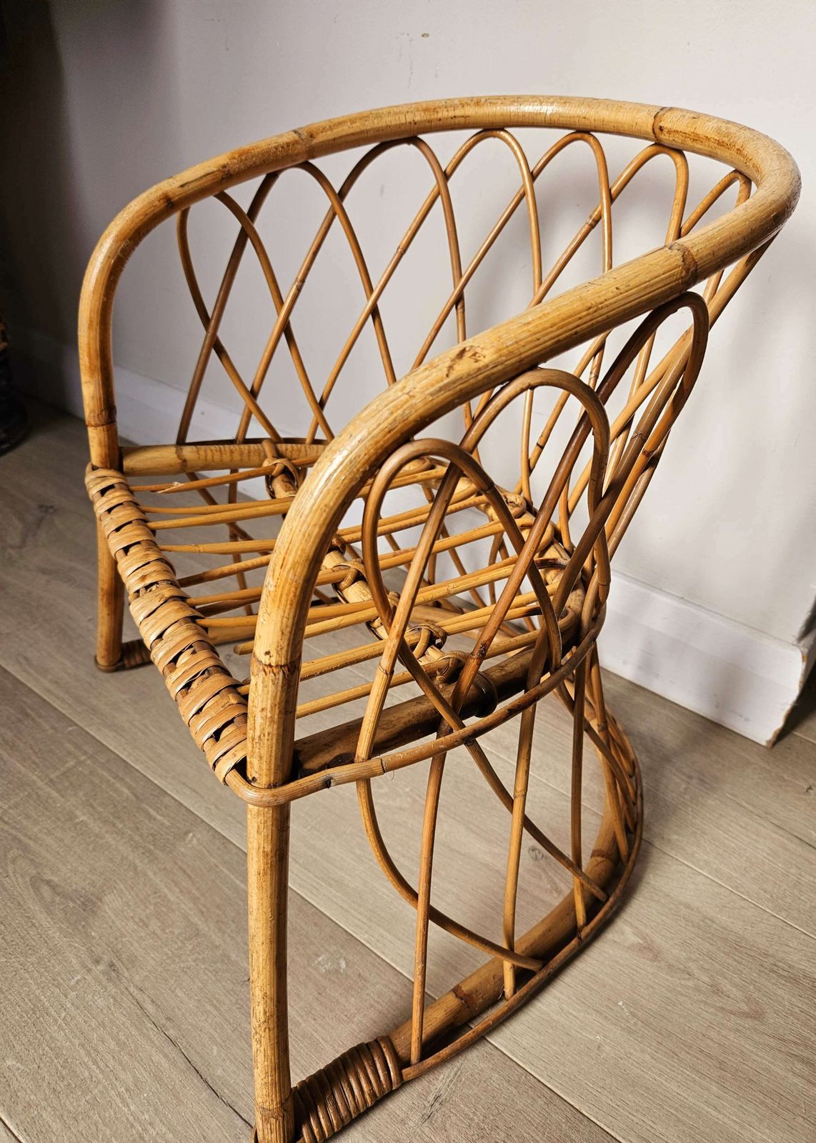 Mid Century, Bamboo Child's Chair With Fitted Cushion photo furniture