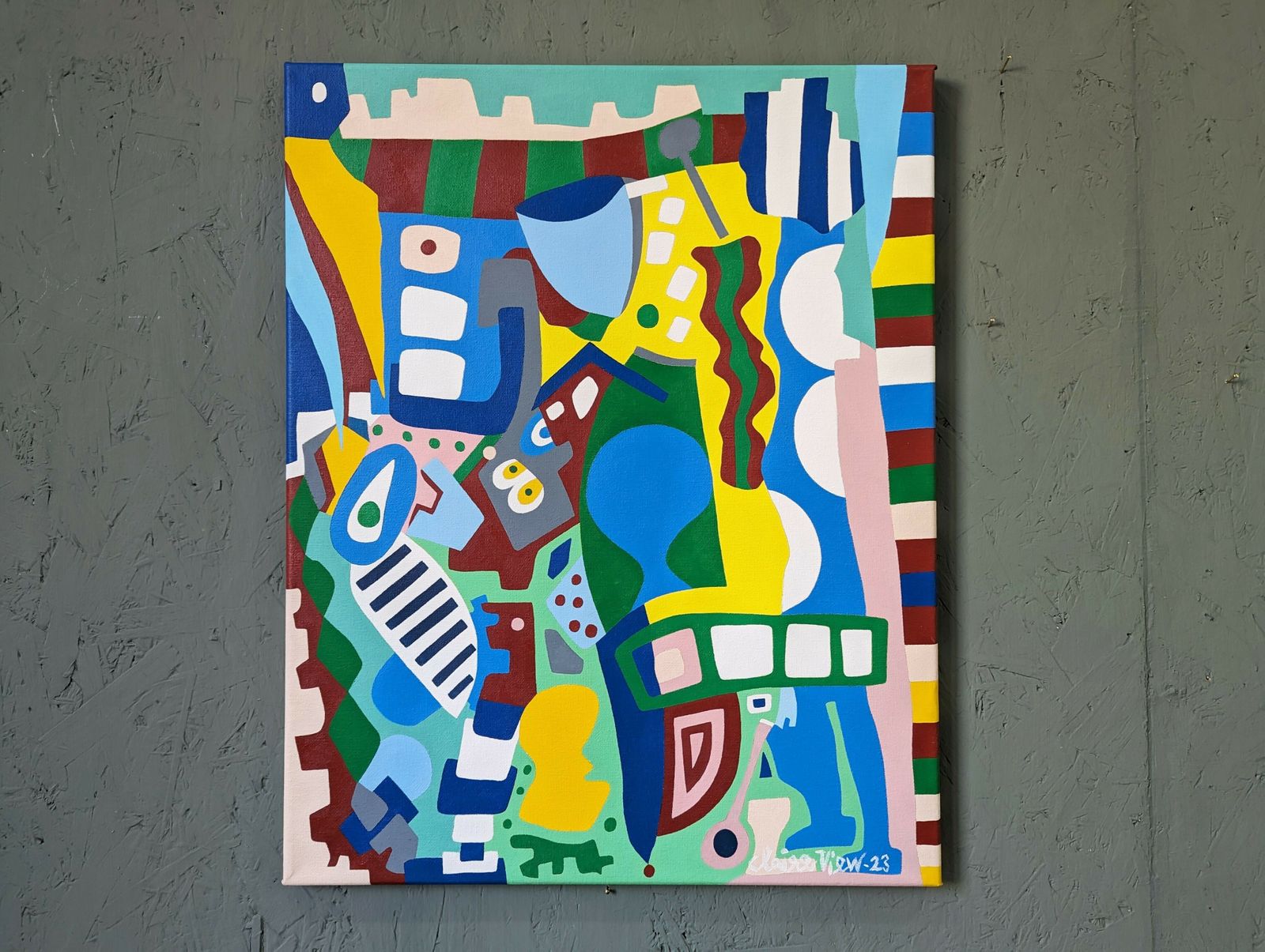 Contemporary Abstract Oil Painting, Blue Tiger, Unframed