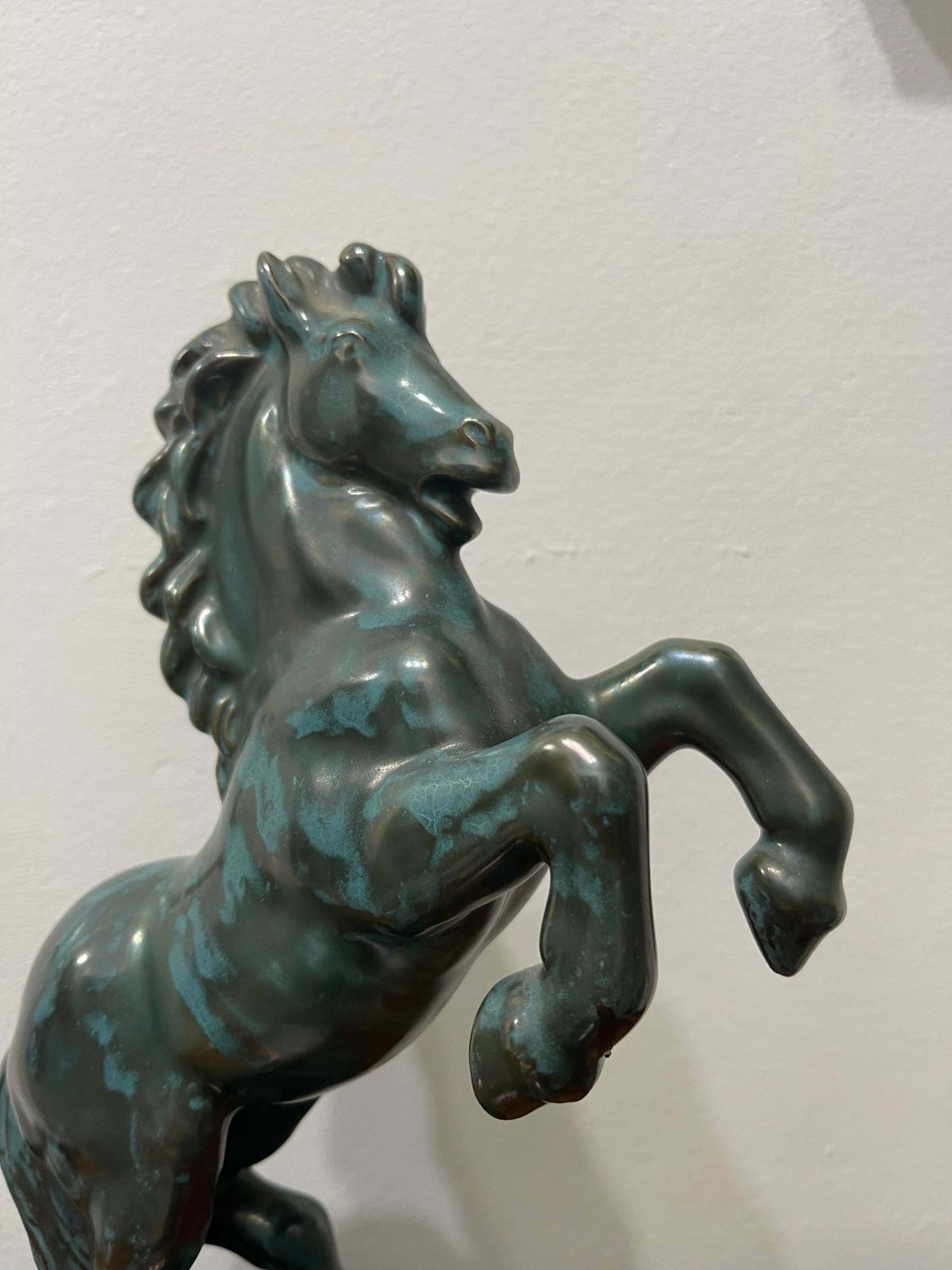 Italian Ceramic From 1940 Green Glazed Horse Sculpture Perugia Manufacture photo Art