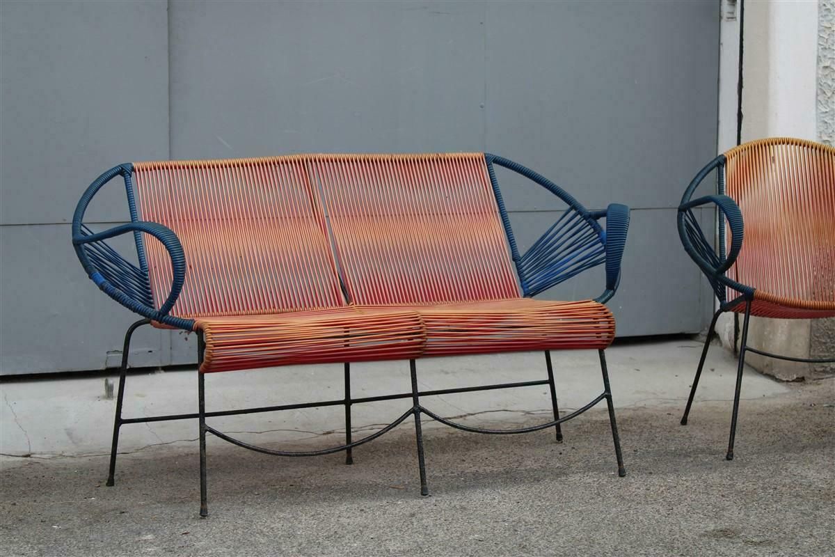 Mid Century Italian Red And Blue Metal And Plastic Sofa And Armchairs 1950s photo Furniture