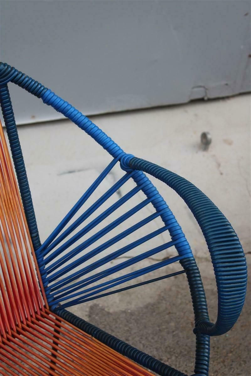 photo for sale Mid Century Italian Red And Blue Metal And Plastic Sofa And Armchairs 1950s